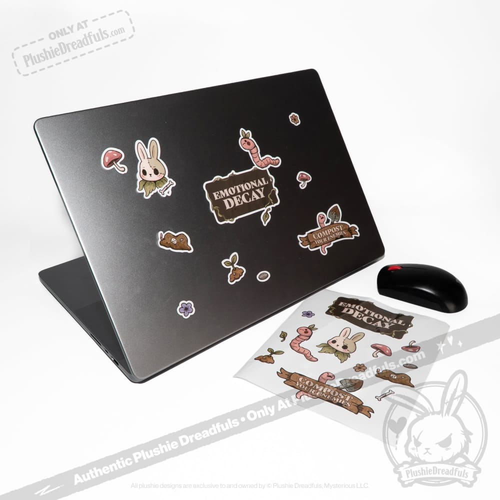 Plushie Dreadfuls Compost Your Enemies Sticker Sheet - Unique Funny Stickers for Laptops, Water Bottles & DIY Crafts | Dark Humor Gifts for Friends