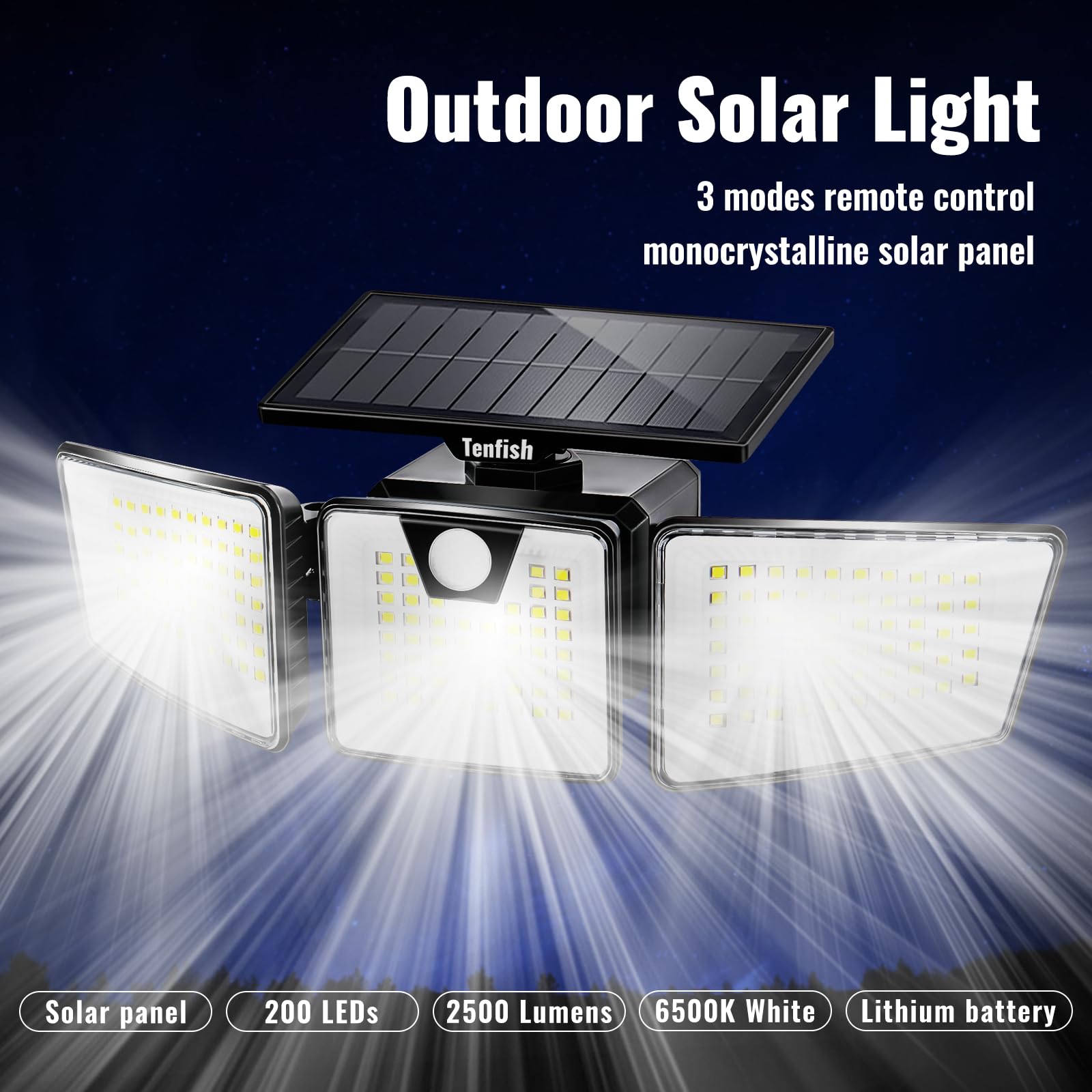 Solar Outdoor Lights with 3 Modes Remote Control - IP65 Waterproof Super Bright LED Security Lights with Motion Sensor for Garden, Patio, Pathway, and Driveway (1 Pack)