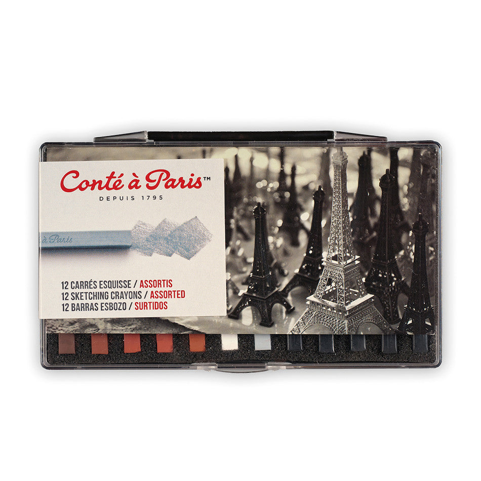 Conté à Paris Carre Sketching Crayons - 12 Assorted Colors Artist Drawing Pencils for Sketching, Shading & Blending - Perfect for Professional Artists & Beginners