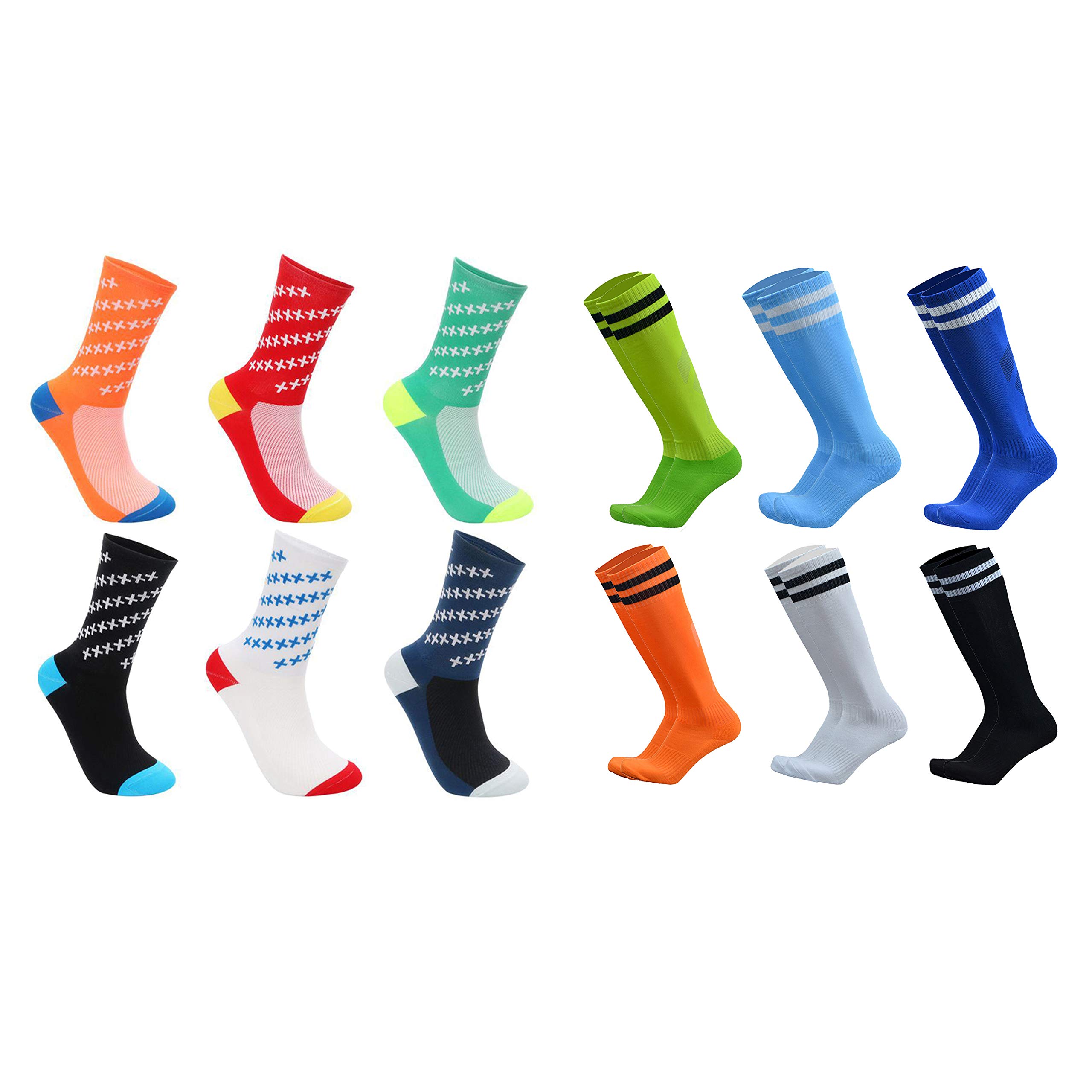 VWU 6-Pack Breathable Cycling Socks & 6-Pack Cushioned Soccer Socks for Men & Women - Perfect for Biking, Running & Sports Activities