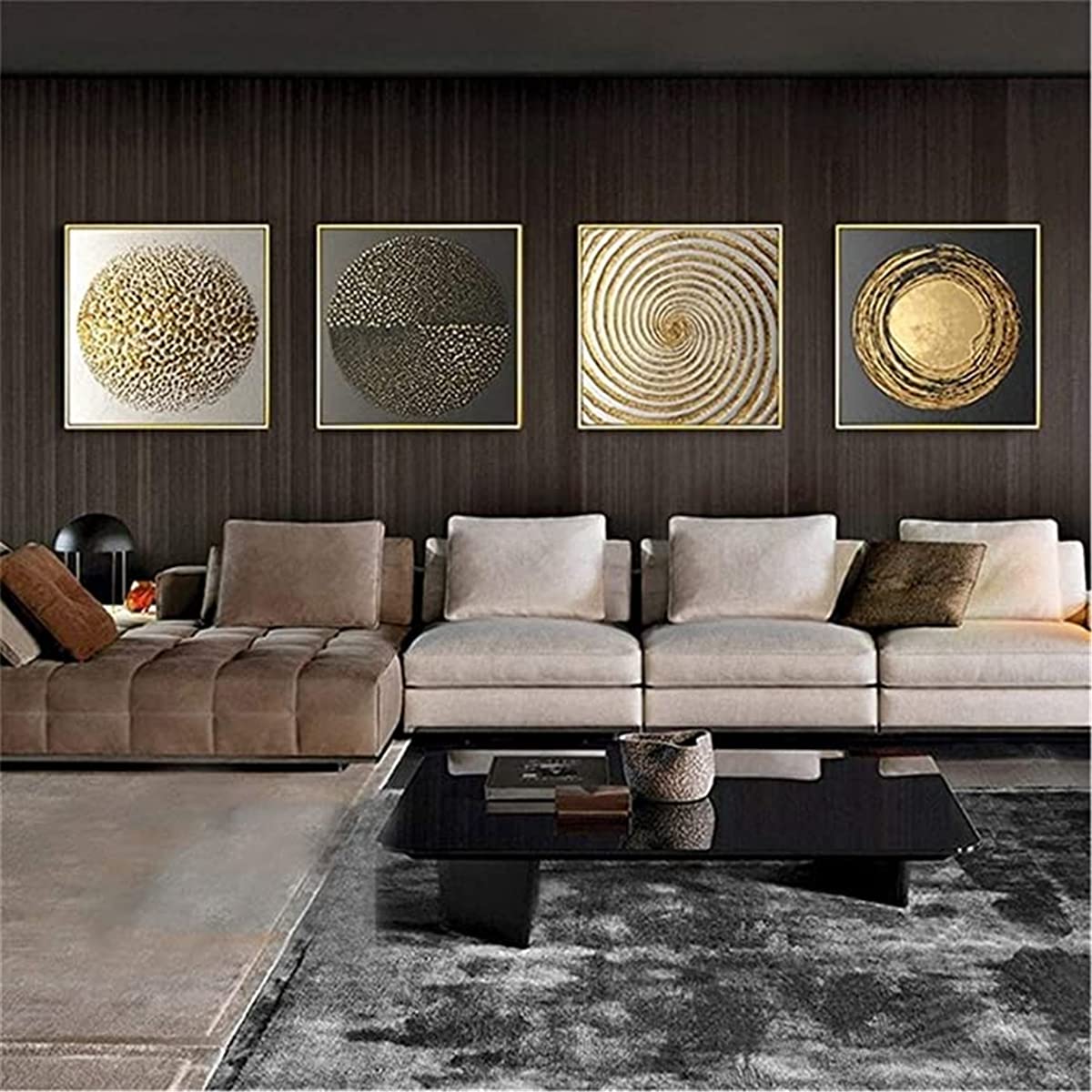 Modern Abstract Canvas Wall Art Set - 4 Piece Gold Square Texture Paintings with Wooden Frame for Living Room Decor | Perfect for Home, Office & Gift Giving