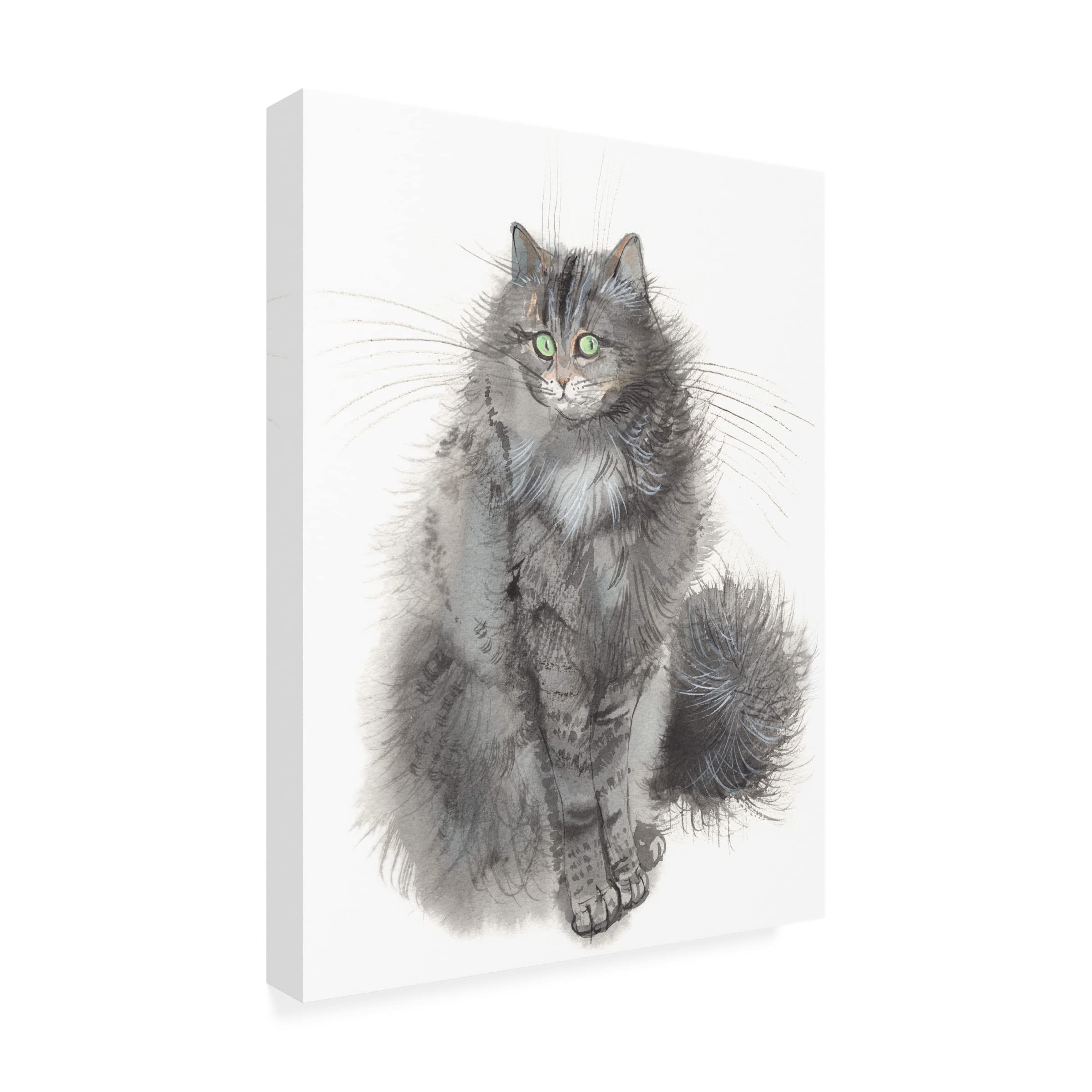 Trademark Fine Art 'Green-Eyed Cat' Canvas Wall Art by Elena Bolgova - Stunning Feline Painting for Living Room, Bedroom & Office Decor