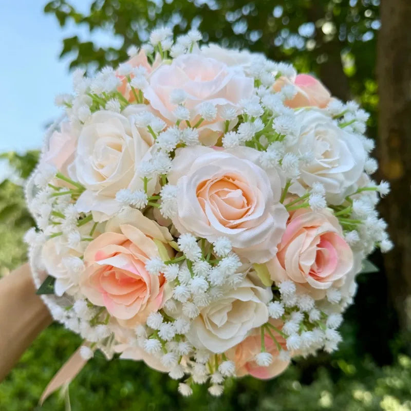 Elegant Silk Rose Bridal Bouquet with Pearl & Lace Accents - Perfect for Weddings, Bridesmaids & Anniversary Celebrations