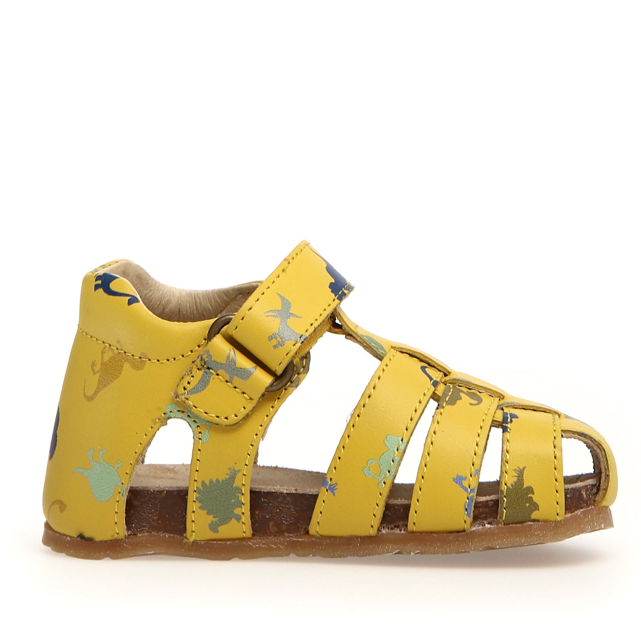 Falcotto Alby Dinosaur Fisherman Sandals for Boys & Girls - Comfortable Yellow Kids' Beach Shoes for Summer Outdoor Play