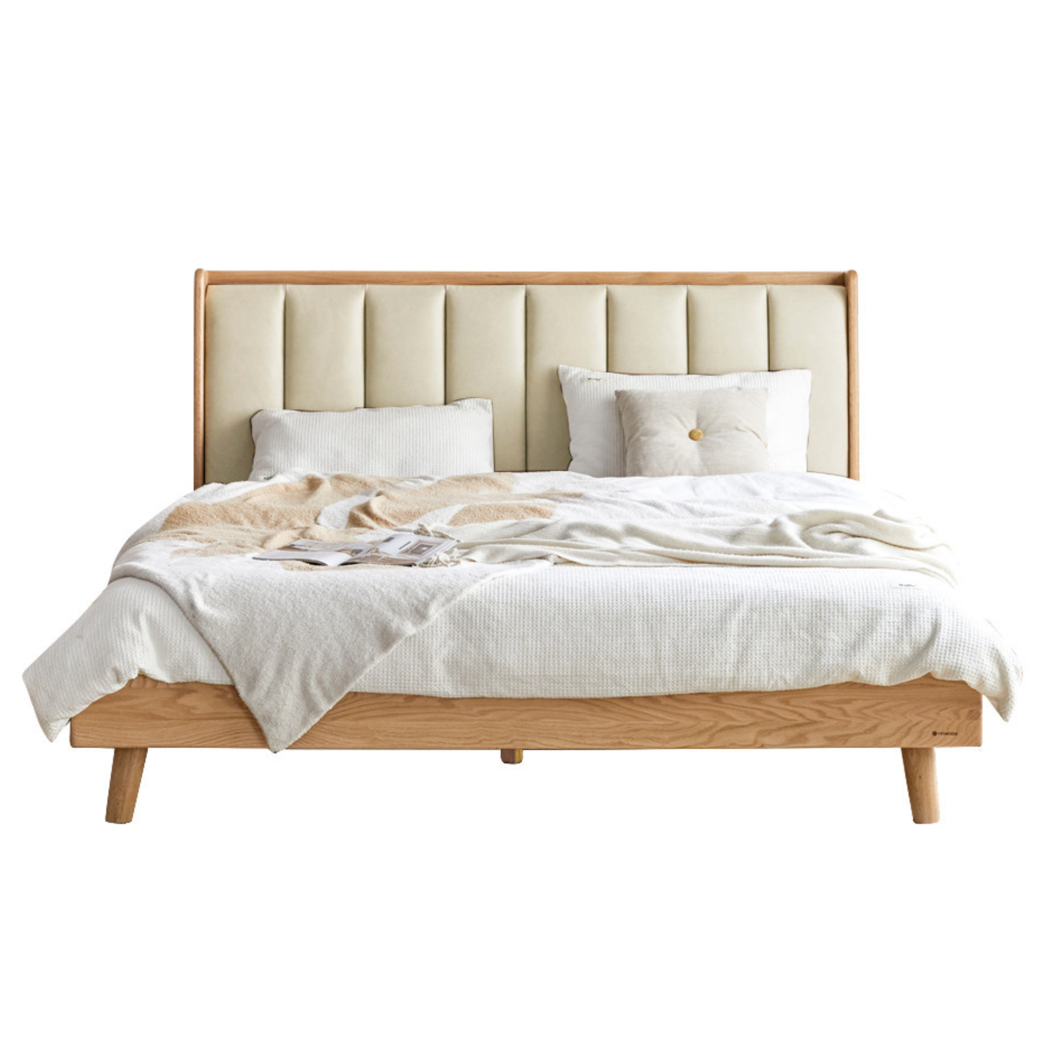 Natural Wood Color Ash low bunk (leather off-white) soft back bed