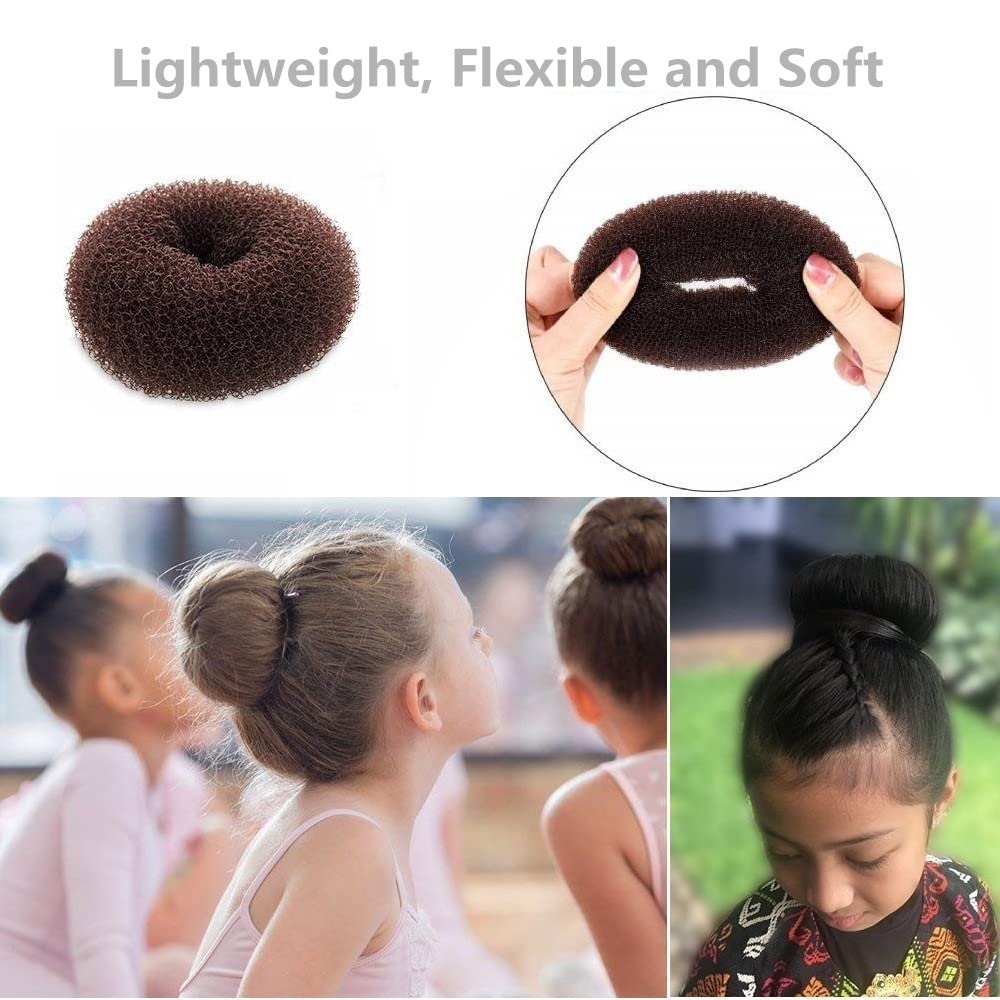 5 PCS Dark Brown Donut Hair Bun Maker Set - 2 Large & 3 Small Ring Style Hair Donuts for Perfect Updos - Great for Parties, Weddings, Work & Everyday Hairstyles