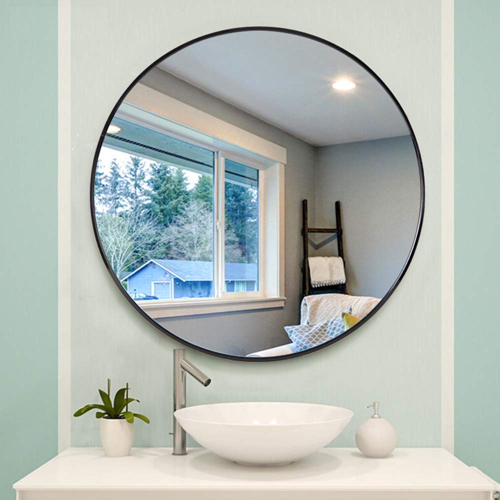 Black Round Aluminum Alloy Wall Mirror - Modern European Thin Frame Bathroom Makeup Mirror for Toilet, Entrance & Salon (30x30, 40x40, 50x50, 60x60cm) - Perfect for Vanity, Dressing Room & Home Decor