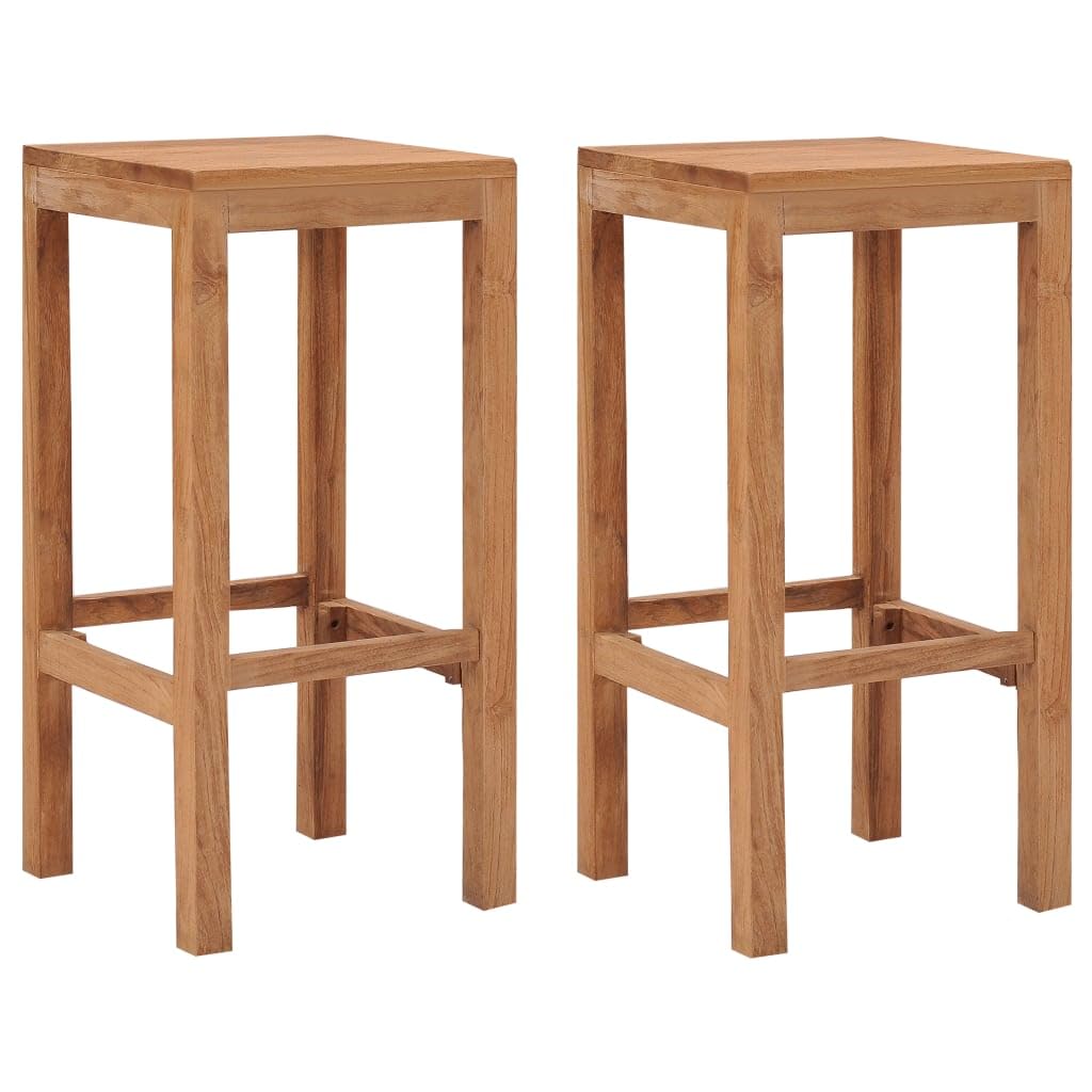vidaXL Bar Stools Set of 2 - Teak Wood Colonial-Style Counter Height Stools with Rustic Finish | Perfect for Kitchen Island, Dining Bar, and Living Room Decor