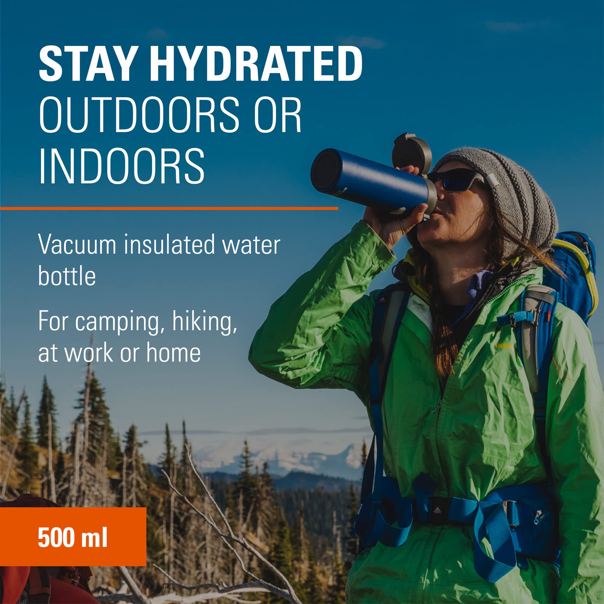 GSI Outdoors Microlite Vacuum-Insulated Stainless Steel Water Bottle 17oz - Leakproof & BPA Free for Camping, Hiking, Travel & Outdoor Adventures - Keeps Drinks Cold 24 Hours (Black)