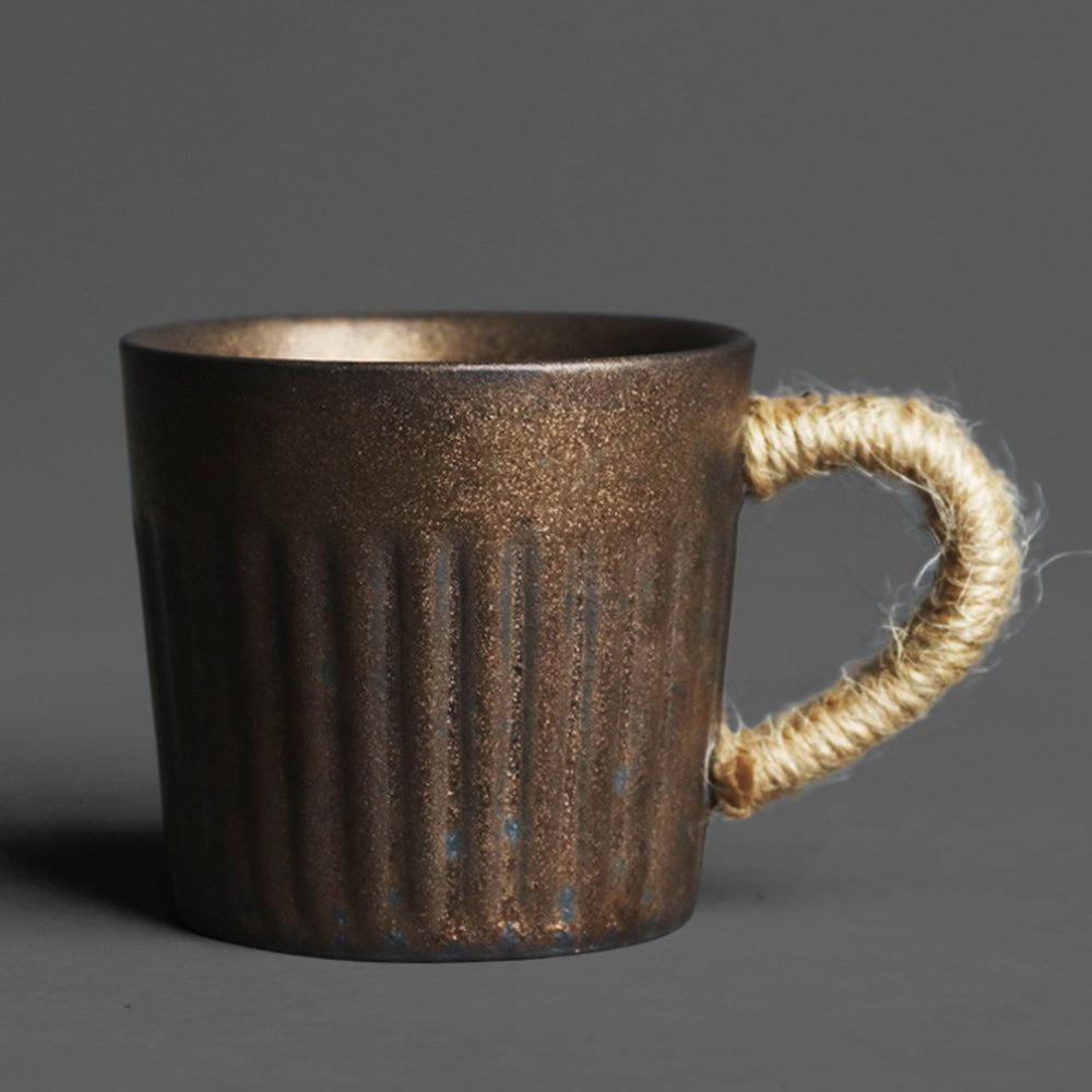 Handmade Black Gold Kiln Coarse Pottery Cup and Saucer Set - Ceramic Tea Cup for Coffee, Tea, or Espresso - Perfect for Home, Office, or Gift Giving