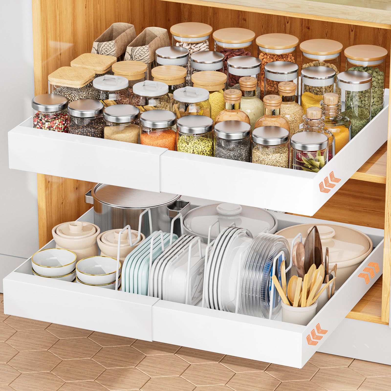 Expandable Pull Out Cabinet Organizer - Slide Out Kitchen Drawer with 4 Adjustable Dividers for Pantry, Bathroom & Under Sink Storage (12.2