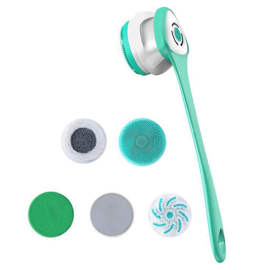 Rechargeable Electric Body Brush with 5 Interchangeable Heads - Waterproof Silicone Body Scrubber for Exfoliating & Deep Cleansing - Perfect for Shower, Spa & Dry Brushing at Home
