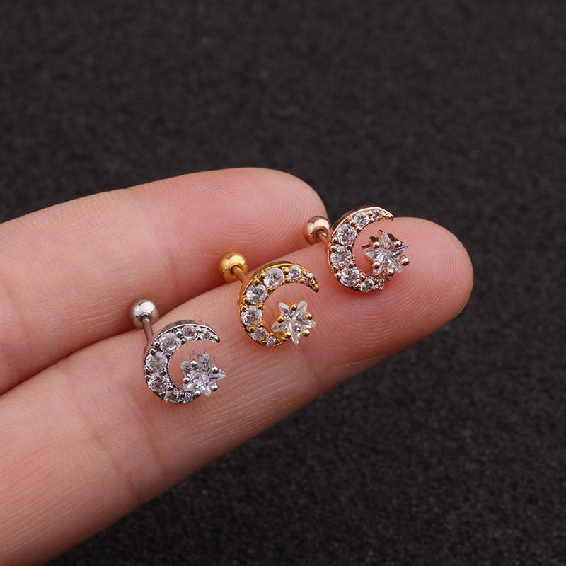 20G Cartilage Tiny Stud Earrings - Moon and Star Earrings for Women | HSPJ1950 | Perfect for Daily Wear, Gifts, and Special Occasions