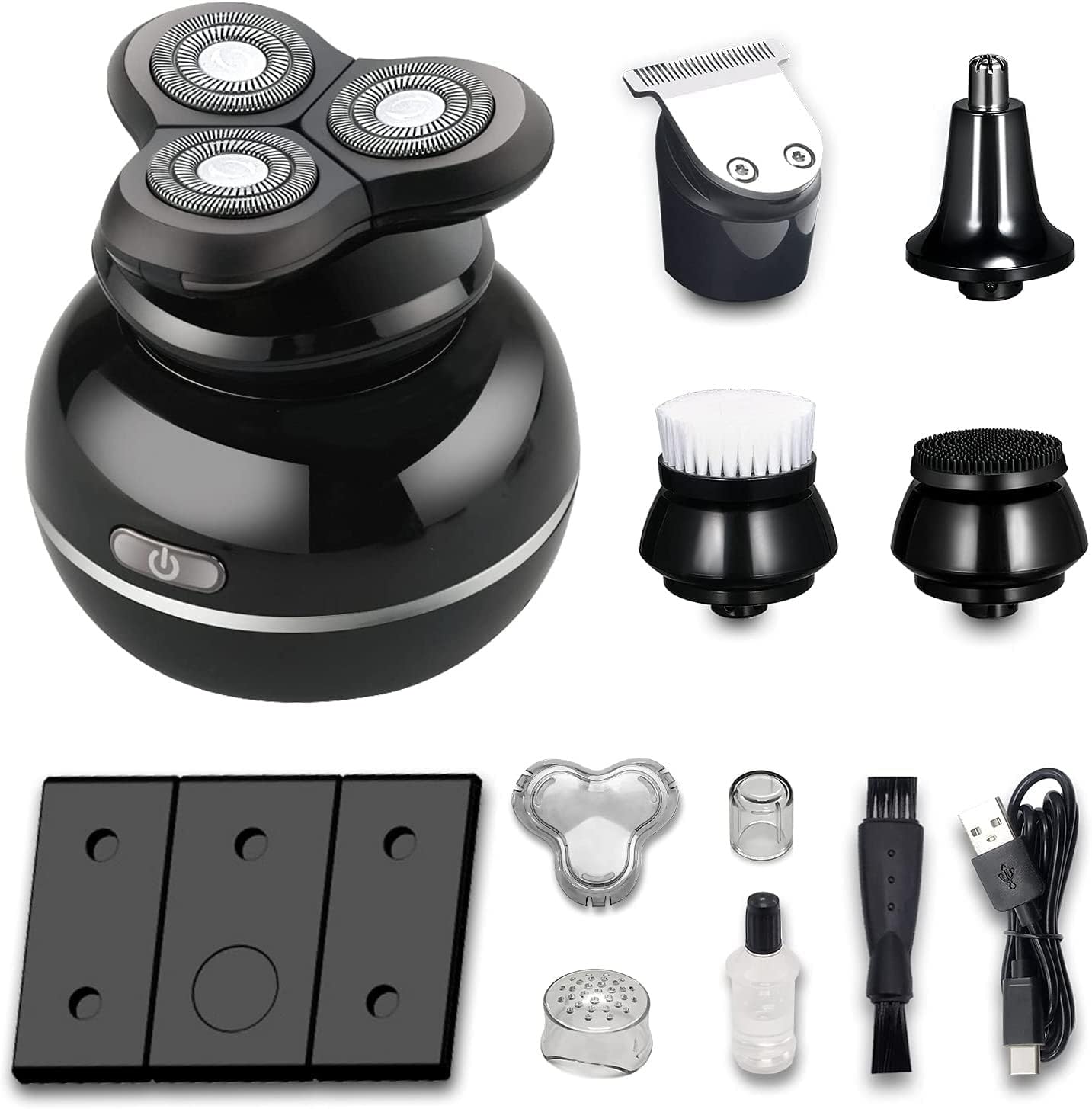 5-in-1 Electric Shaver for Bald Men - Waterproof Beard Trimmer, Nose Hair Clipper & Facial Cleansing Brush Kit | Perfect for Head Shaving, Beard Grooming & Travel Grooming Essentials