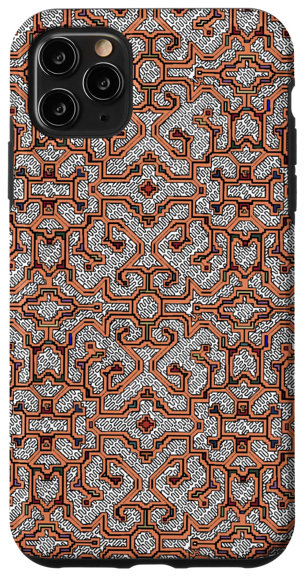 iPhone 11 Pro Max Case - Orange Tribal Pattern Inspired by Shipibo-Conibo Art from Peruvian Amazon | Protective Phone Cover for Daily Use, Travel & Outdoor Adventures