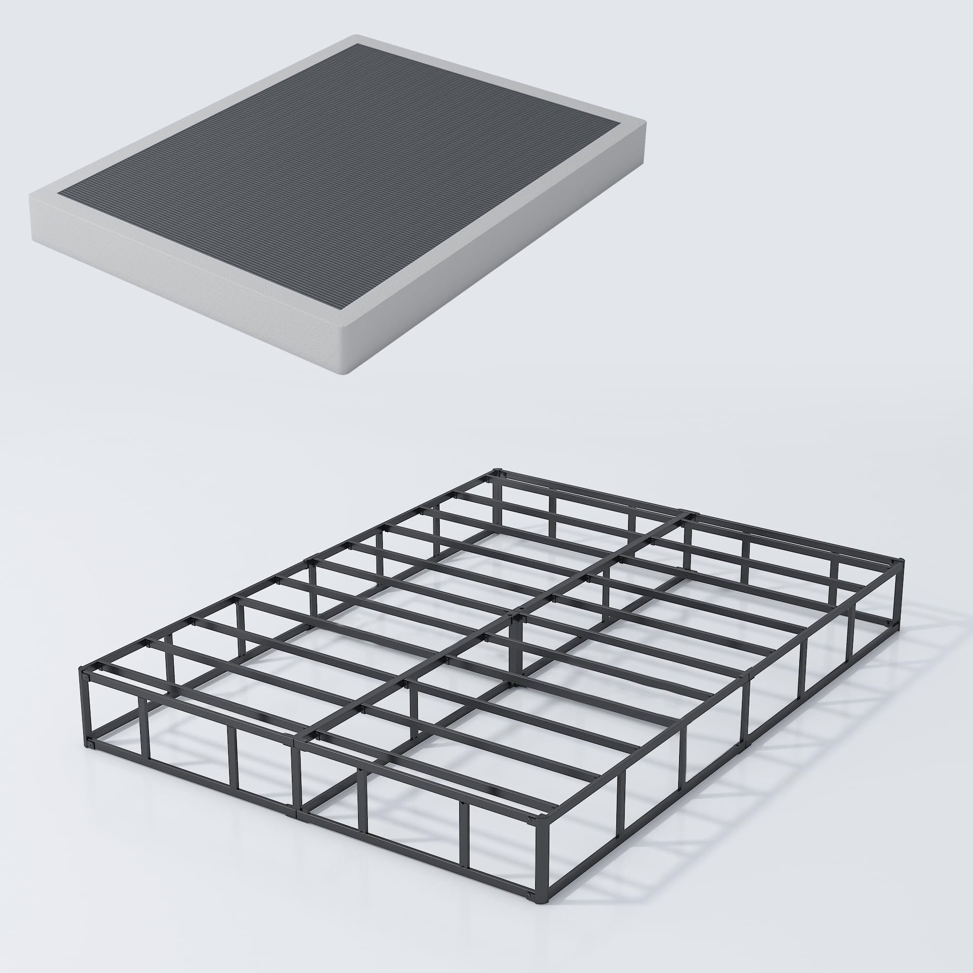4 Inch King Size Box Spring - Heavy Duty Metal Frame, Sturdy & Noise Free, Easy Assembly (Black) - Perfect for Bedroom, Guest Room, or Dormitory