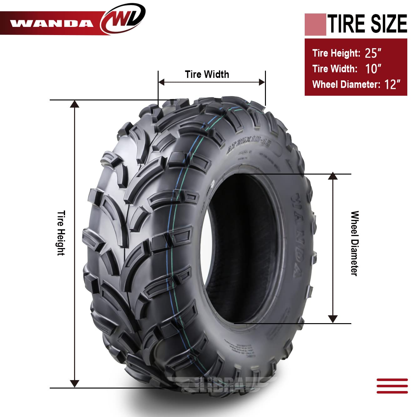 WANDA ATV UTV Tires 25x10-12 6-Ply Light Mud Tires - Set of 2 (10244) - All-Terrain Off-Road Tires for ATV, UTV, Quad, Side by Side & Dirt Bikes - Perfect for Trail Riding, Mudding & Outdoor Adventures
