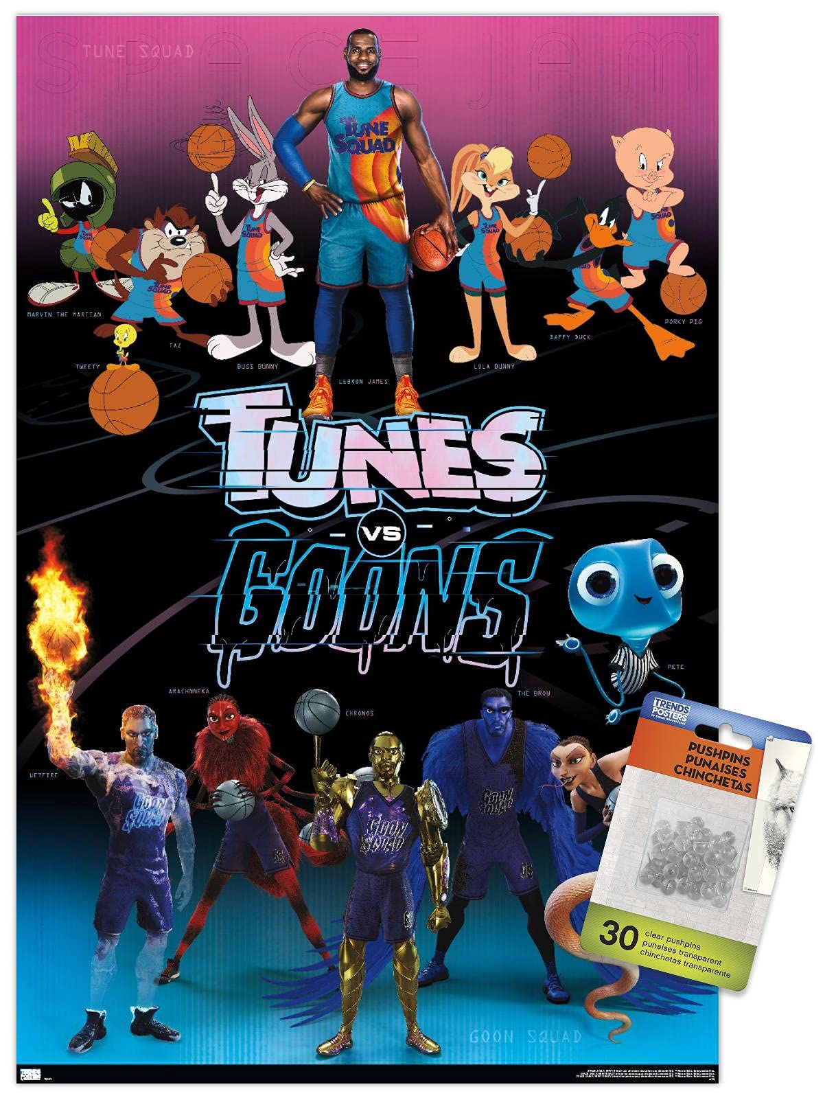 Space Jam: A New Legacy Movie Poster - 24x36 Inch Group Wall Art with Push Pins - Perfect for Bedroom, Game Room & Sports Fan Decor