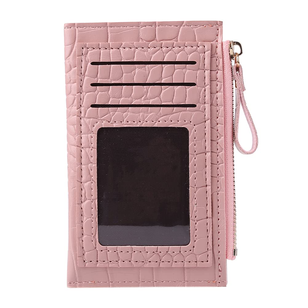 AIZHIYI Retro Women's PU Alligator Print Card Holder Wallet - Pink Contrast Color for Everyday Use & Travel Essentials
