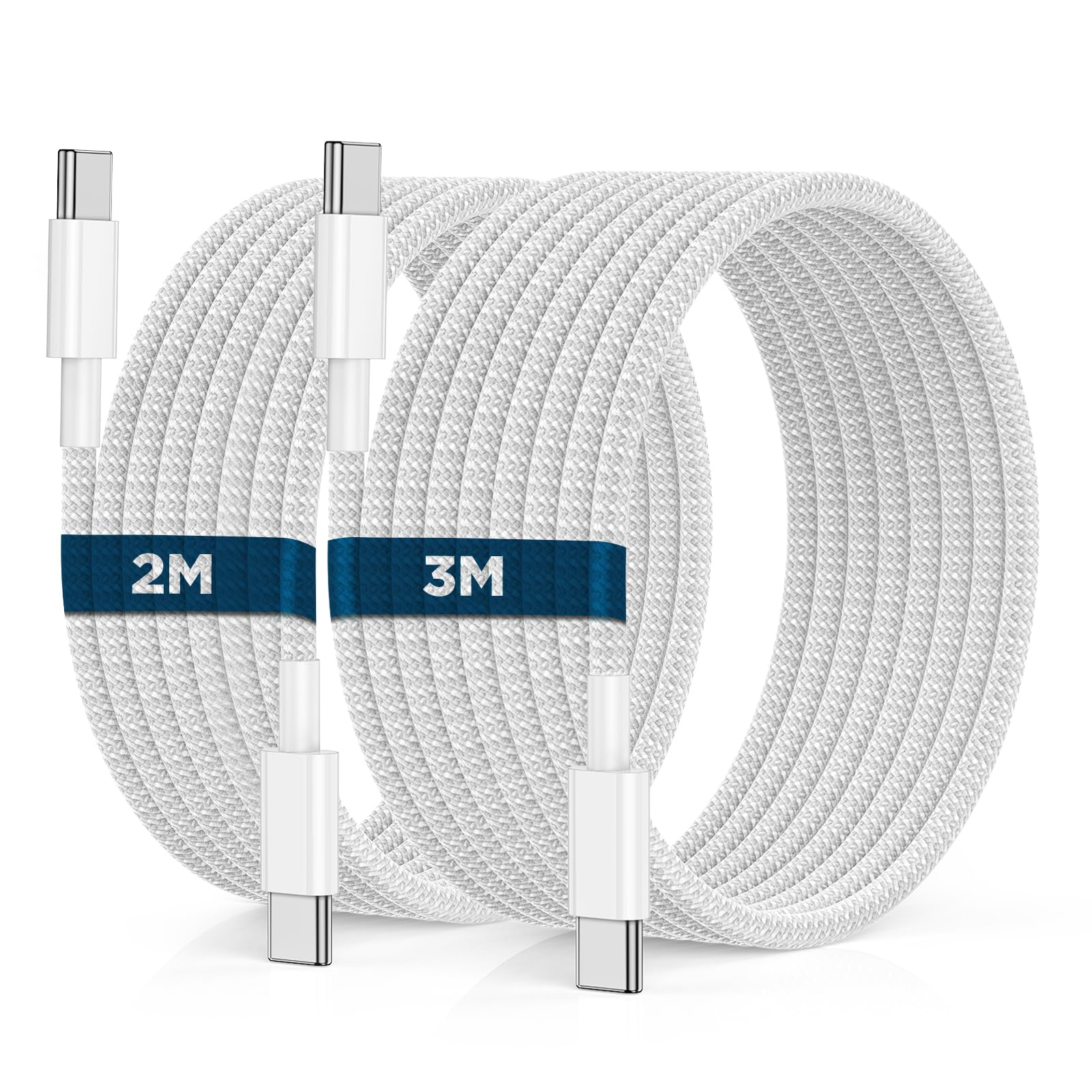 2-Pack 6.6ft & 9.8ft USB-C to USB-C Fast Charging Cable 60W PD - Braided Type C Charger Cord for iPhone 15/14/13 Pro Max, MacBook Pro/Air, iPad Pro, Samsung Galaxy - Perfect for Home, Office & Travel Charging