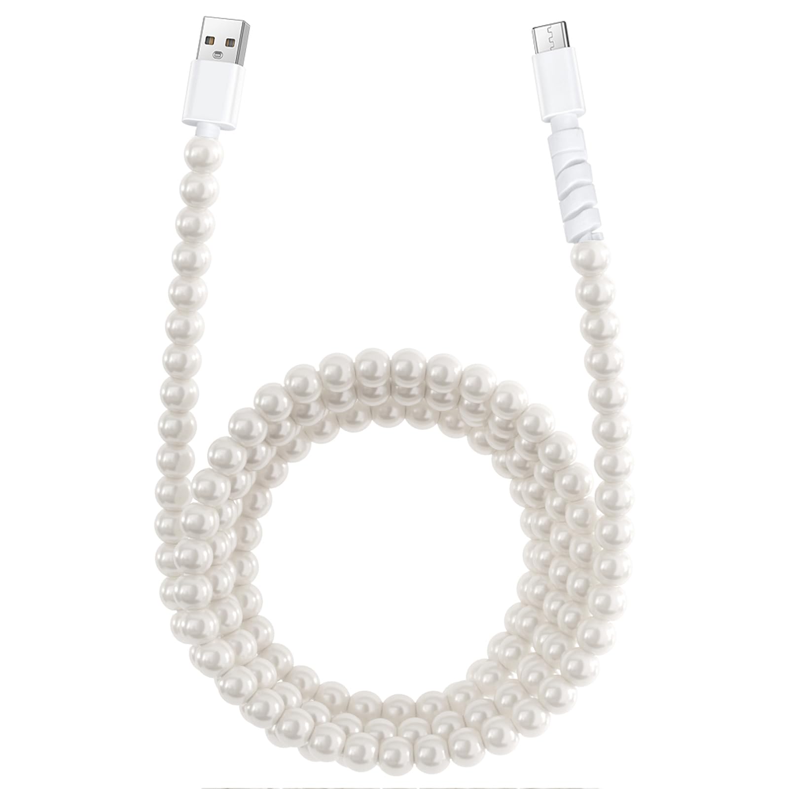 Aolcev 6.6FT USB C to USB A Fast Charging Cable 66W - 2M Long Beaded Pearl Phone Charger Cord for iPhone 16 Pro/15 Pro Max, Galaxy S25/S24, iPad - Perfect for Home, Office & Travel (White)
