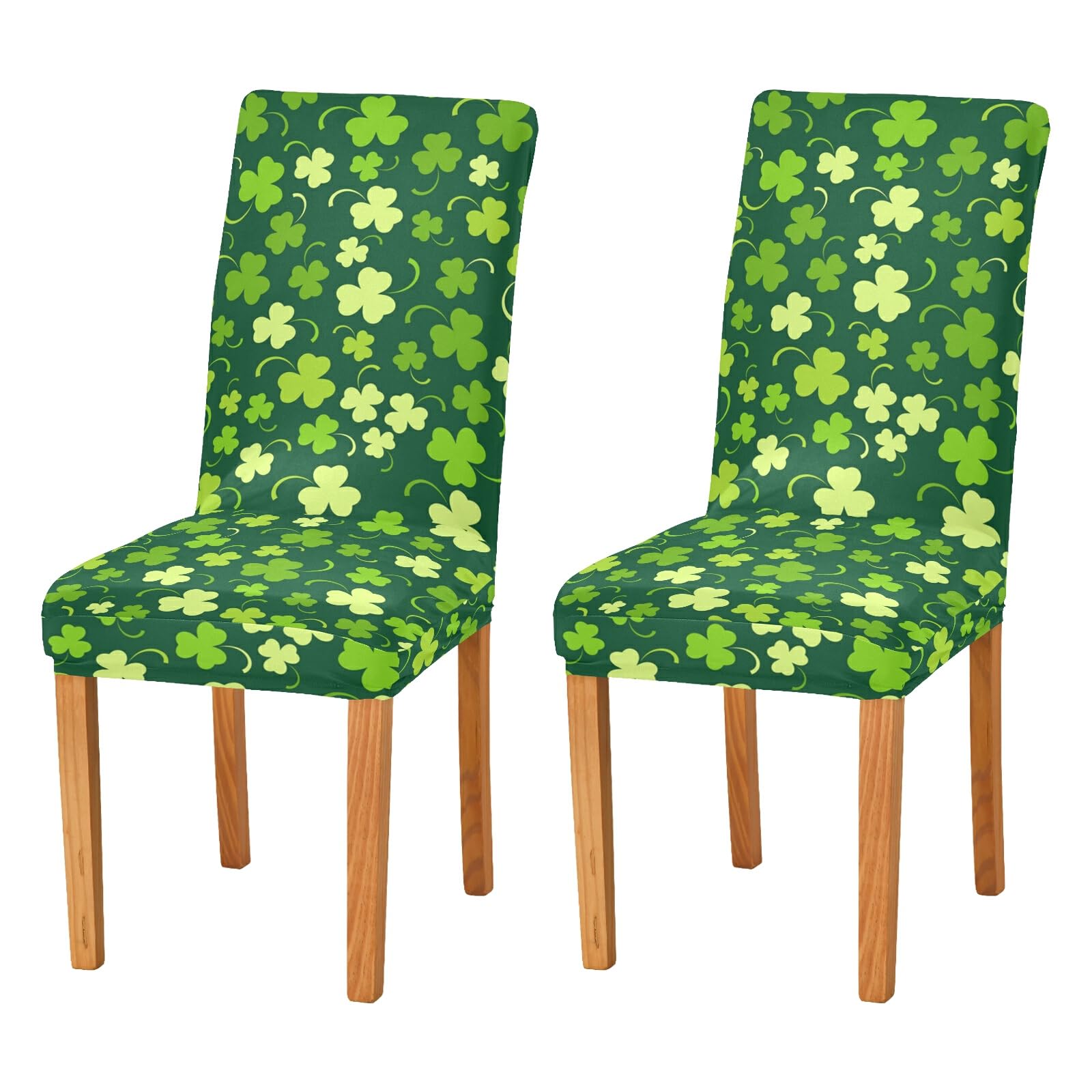St. Patrick's Day Clover Stretch Chair Covers Set of 2 - Washable Dining Chair Slipcovers for Kitchen, Dining Room & Hotel Decor | Perfect for Irish-Themed Parties, Home Decor & Holiday Celebrations