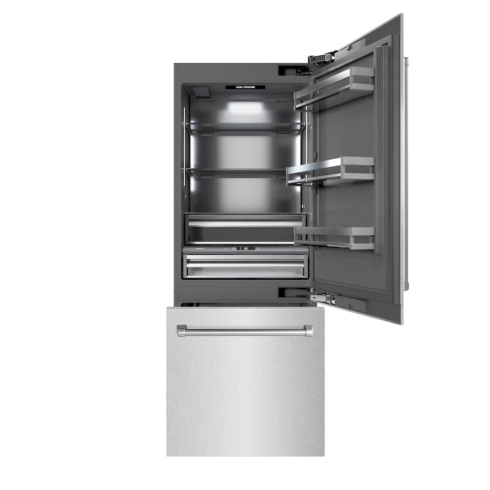 ZLINE 30-Inch Built-In Bottom Freezer Refrigerator - 16.1 cu ft Capacity, Water Dispenser & Ice Maker - Satin Stainless Steel Exterior with Graphite Gray Interior (GRBIV SN 30) - Perfect for Modern Kitchens, Open Concept Homes & Entertaining Spaces