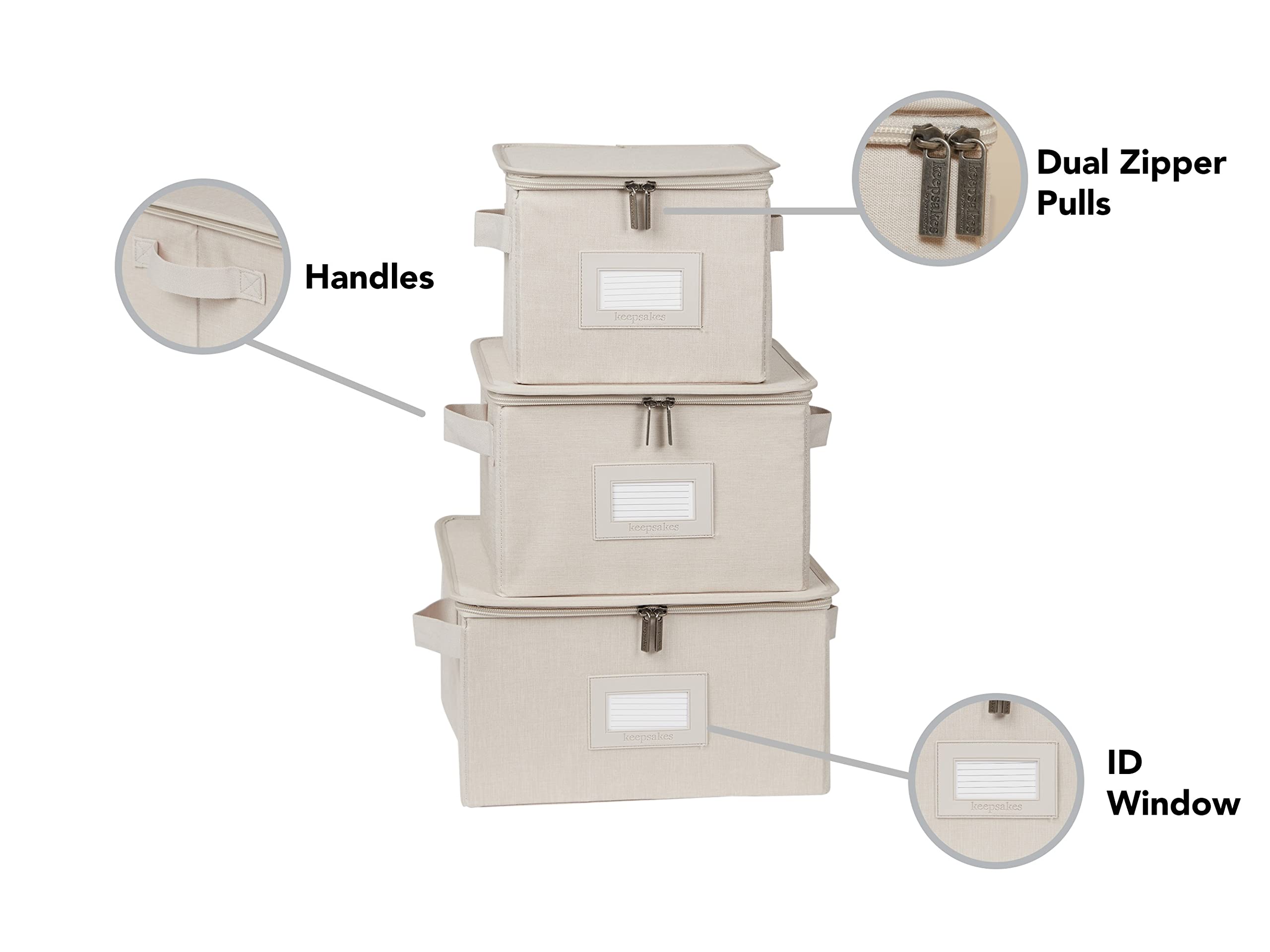 Covermates Keepsakes Dish Storage Box – Stackable Organizer with Reinforced Handles for China & Fine Dining Protection, Beige Heather | Perfect for Holiday China Storage, Buffet Serving, and Kitchen Organization