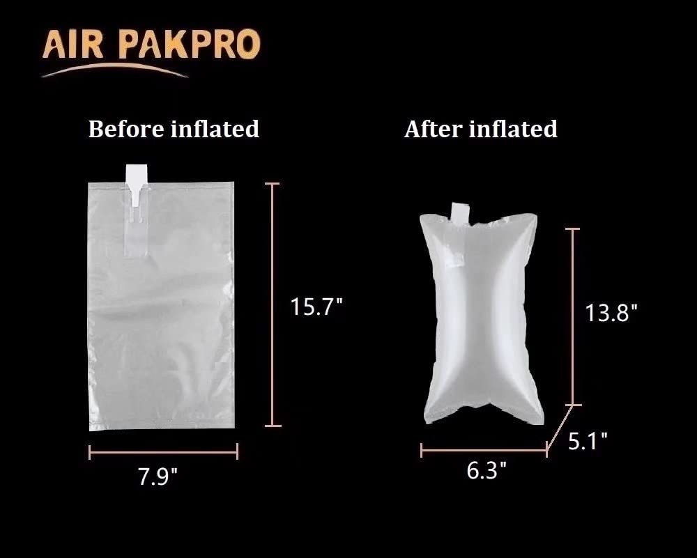 100 Pack Clear Inflatable Air Packaging Bags 7.9x15.7inch - AIR PAKPRO with Free Hand Pump - Plastic Air Pillows for Shipping, Cushioning & Void Fill Protection - Ideal for Ecommerce, Fragile Items & Moving Supplies (VFC2040)