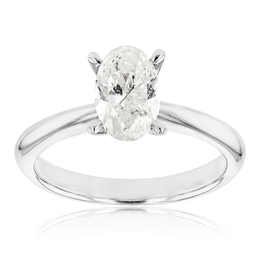 18ct White Gold 1.00 Carat Oval HJ SI Certified Diamond Solitaire Engagement Ring - Perfect for Proposals, Anniversaries & Special Occasions
