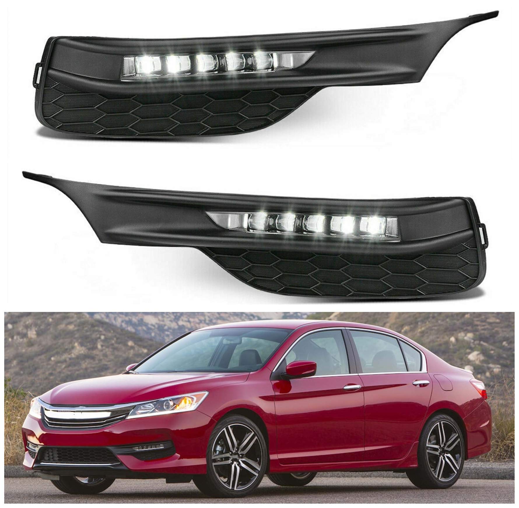 Munirater LED Fog Lights Kit with Bezel Switch & Wiring Harness - Compatible with 2016-2017 Honda Accord Sedan 4Dr - Durable Replacement for Enhanced Night Driving Safety