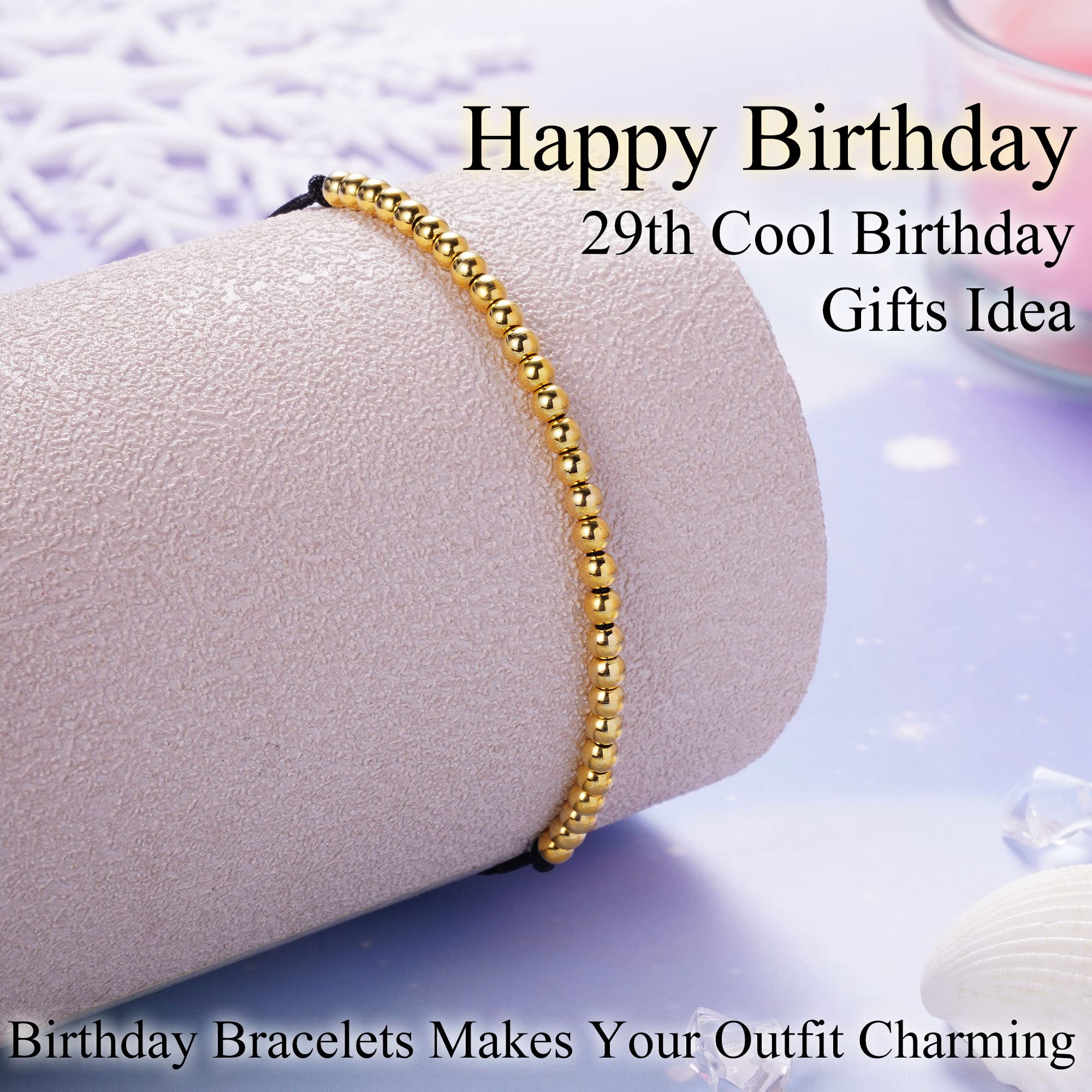 Adjustable Birthday Bracelets for Women - Silver/Gold/Rose Gold Beaded Jewelry Gifts for Teen Girls, Daughter, Girlfriend, Wife, Sister & Best Friend - Perfect for Birthdays, Christmas & Special Occasions - 14th to 35th Anniversary Gifts - Elegant Everyday Wear & Party Accessories