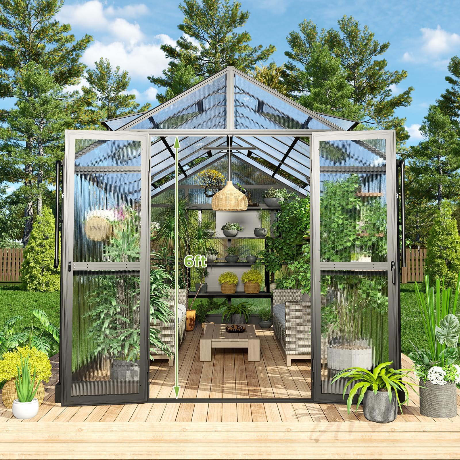 8x16x7.5 FT Polycarbonate Greenhouse with Double Swing Doors & 4 Vents - 5.2FT Tall Walk-in Aluminum Sunroom for Winter Gardening, Outdoor Plant Protection & Backyard Growing - Durable Black Greenhouse Kit for Vegetables, Flowers & Herbs