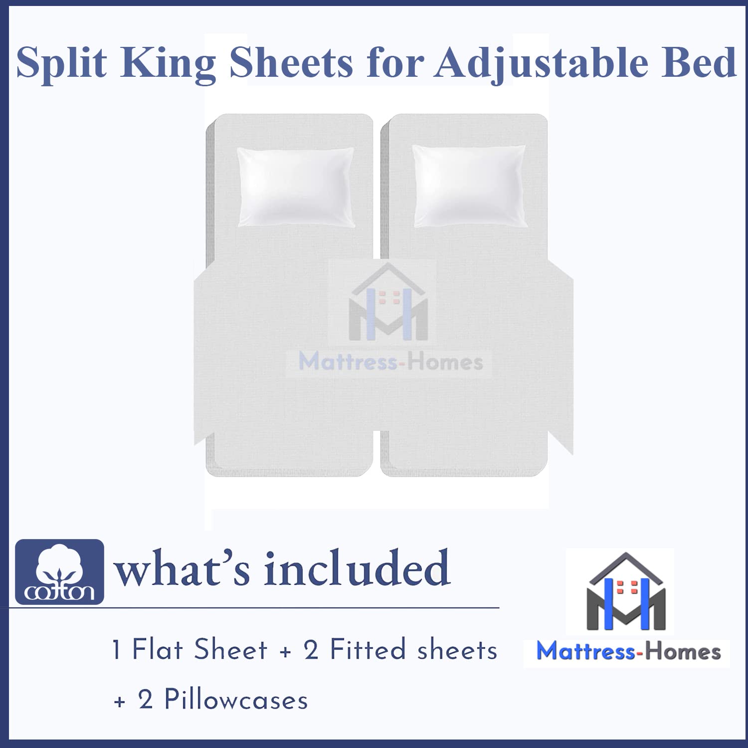 Premium 600 Thread Count 100% Long Staple Combed Cotton Split King Sheet Set - 5 Piece Adjustable Bed Sheets for Split King Size Beds (Light Grey) - Perfect for Adjustable Beds, Master Bedrooms & Luxury Hotels