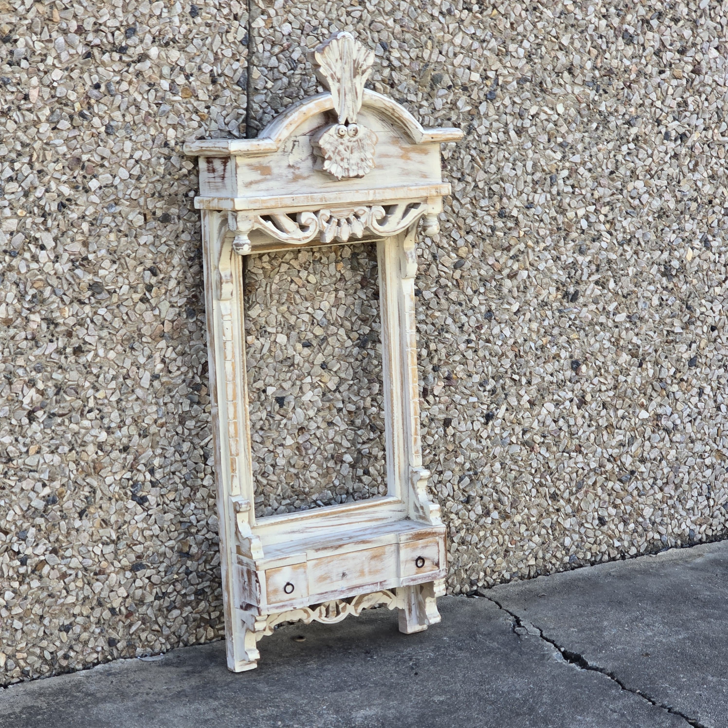 Handmade Indian Wooden Wall Art Frame - Intricate Carved White Wood Decor for Living Room, Bedroom & Office