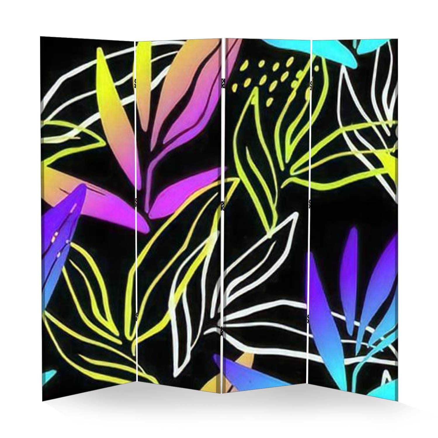 Wooden Room Divider with Abstract Floral Print - 4-Panel Folding Privacy Screen, Dual-Sided Fabric Canvas Partition for Home & Office Decor | Perfect for Living Rooms, Bedrooms, and Studio Spaces