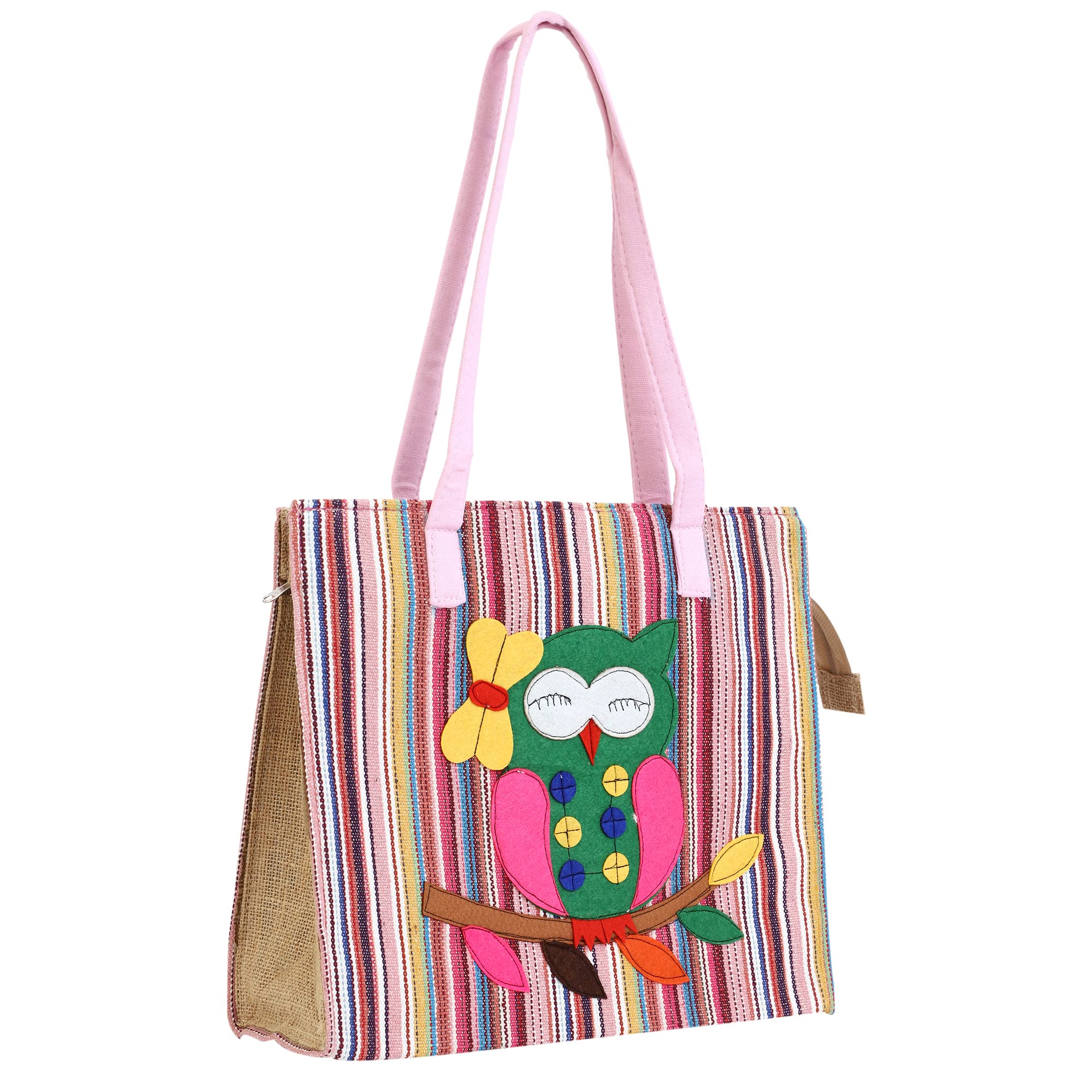 Eco-Friendly Women's Jute Shopping Bag - Lightweight Waterproof Shoulder Tote with Owl Print, Multipurpose Reusable Grocery Bag for Shopping, Beach, Work & Daily Use