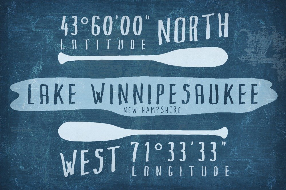 Lake Winnipesaukee New Hampshire Latitude Longitude Metal Art - 24x36 Gallery Quality Aluminum Wall Decor for Home, Office & Cabin