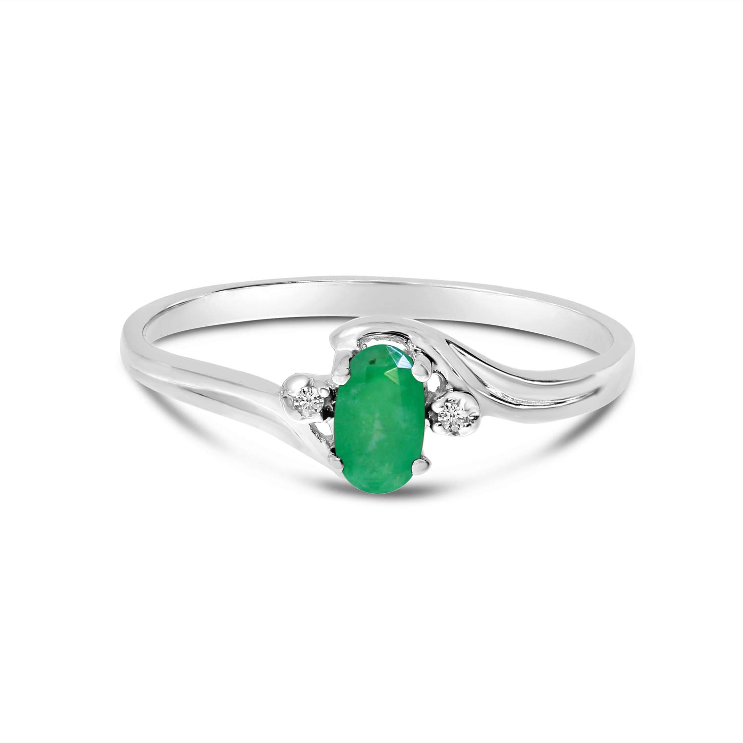 10K White Gold Emerald and Diamond Ring for Women - Elegant Jewelry Gift for Engagement, Wedding & Special Occasions