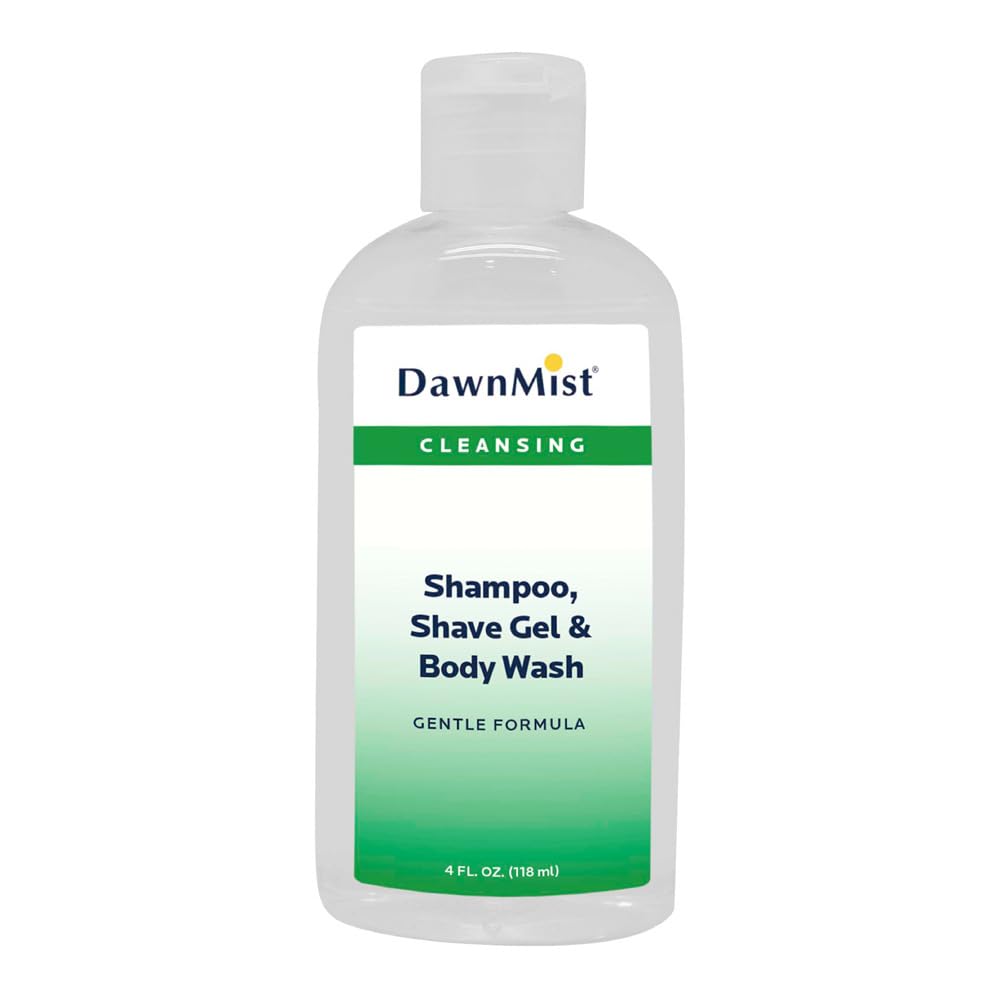 Dukal DUK SSB04C 3-in-1 Dawnmist Shampoo, Shave Gel & Body Wash - 4 oz Clear Bottle with Dispensing Cap (Pack of 60) - Perfect for Hospitals, Gyms, Hotels & Travel Kits