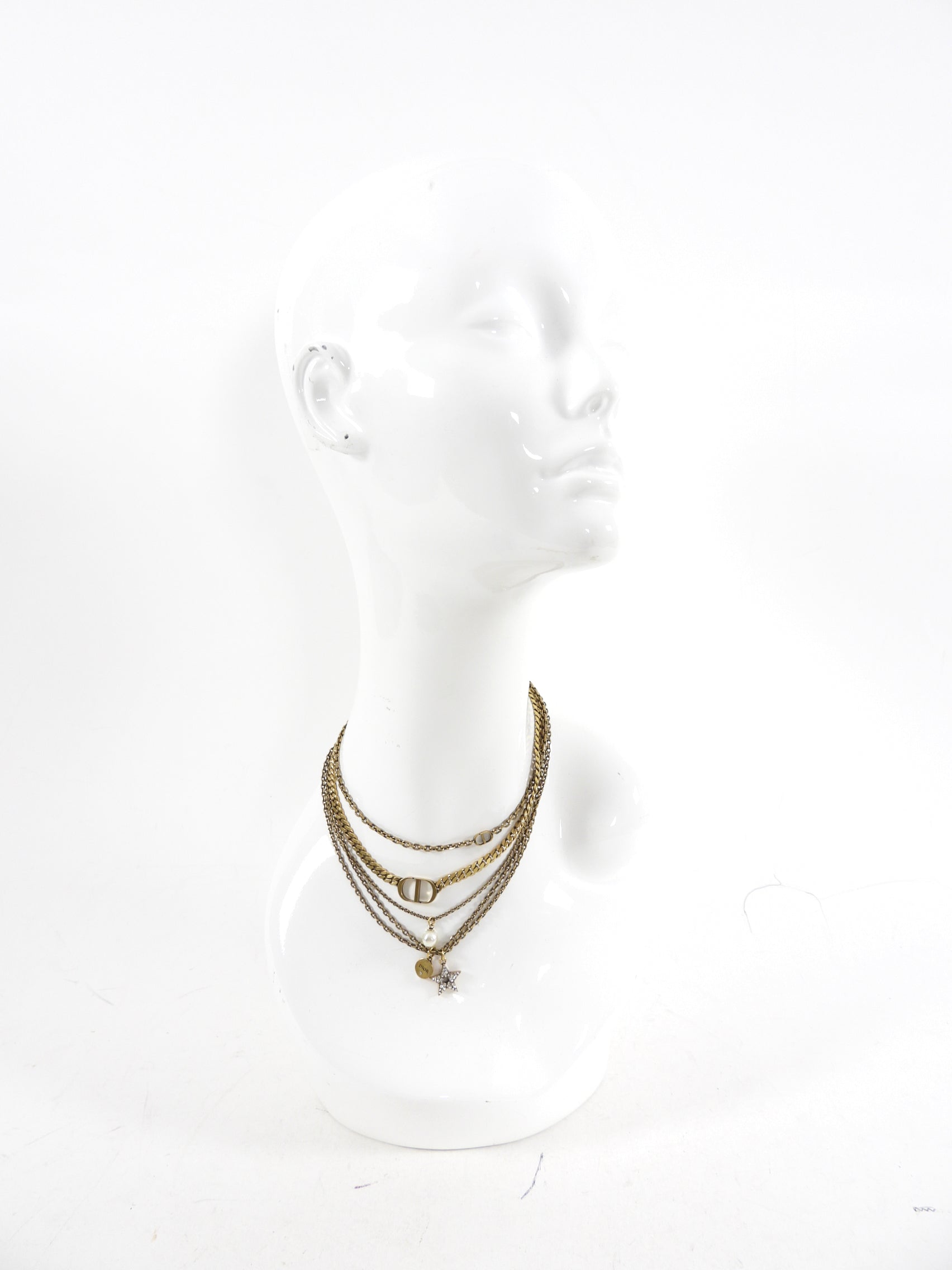 Christian Dior Brass Multi Chain CD Necklace - Luxury Fashion Jewelry for Women | Perfect for Parties, Weddings & Special Occasions
