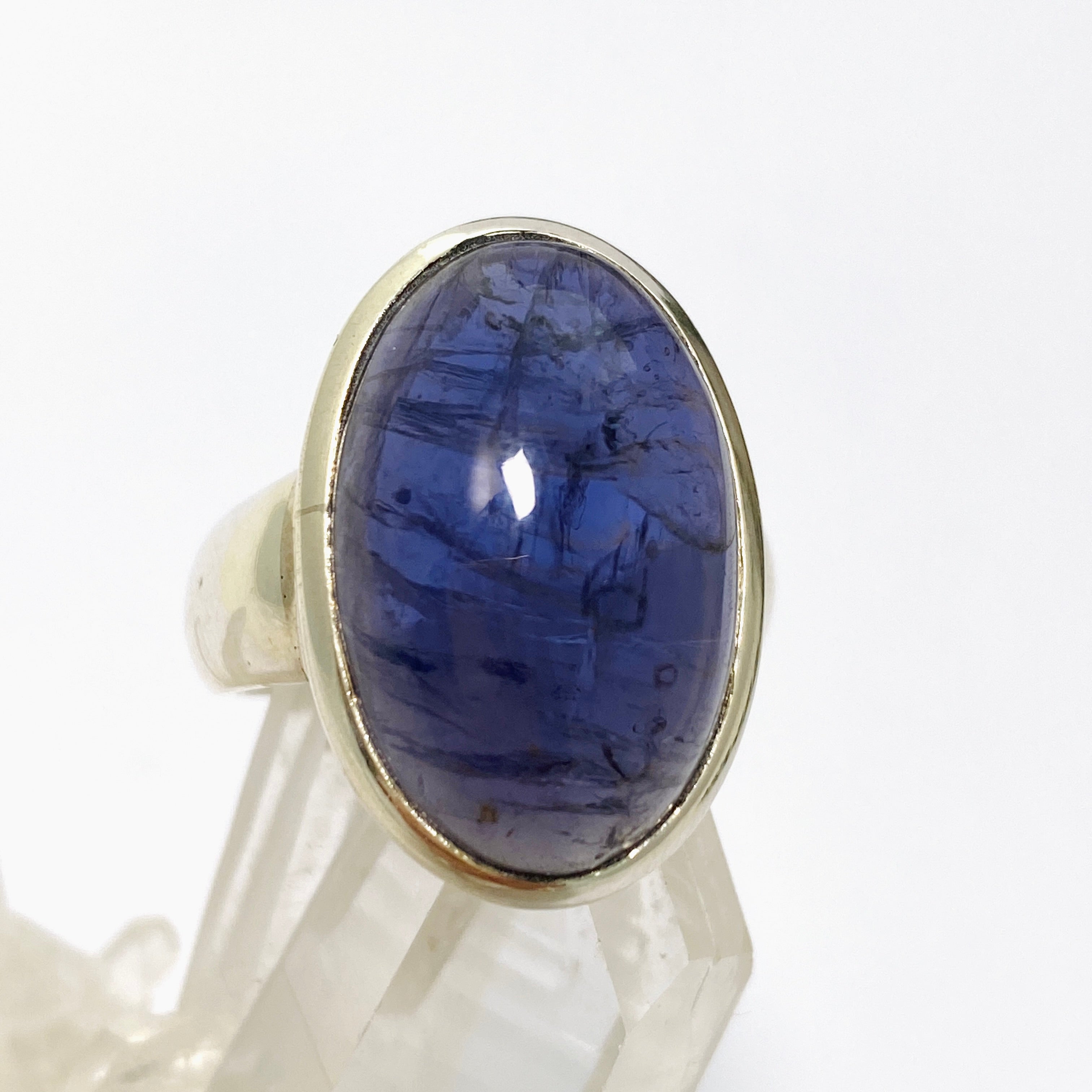 Iolite Oval Cabochon Ring Size 8 - Handmade Sterling Silver Jewelry for Women - Perfect for Engagement, Wedding & Everyday Wear