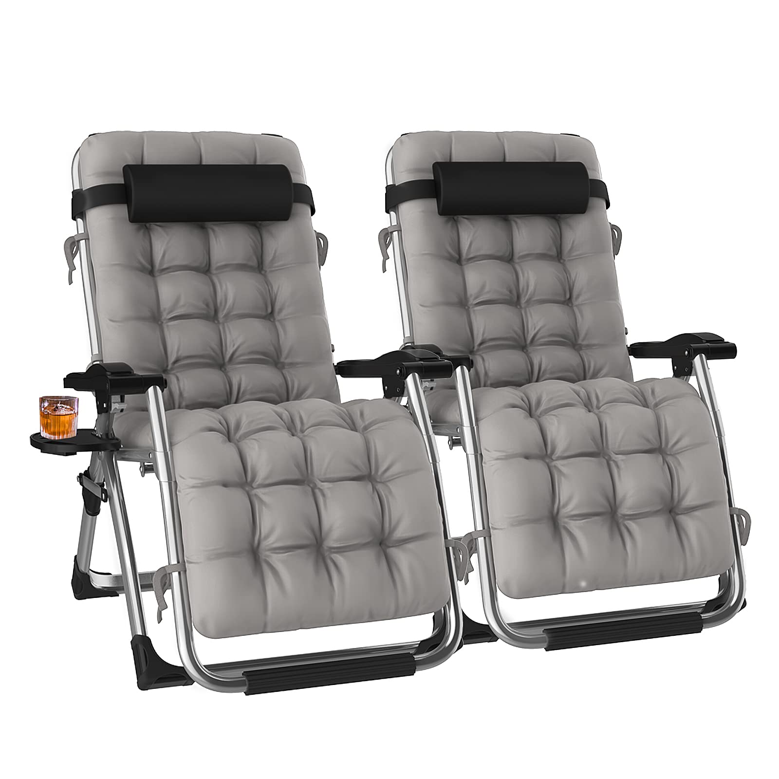 Zero Gravity Chairs Set of 2 - Adjustable Reclining Folding Lounge Chairs for Patio, Camping & Lawn - Removable Padded Outdoor Indoor Chairs with Breathable Comfort (Grey) - Perfect for Backyard Relaxation, Poolside Lounging and Outdoor Adventures