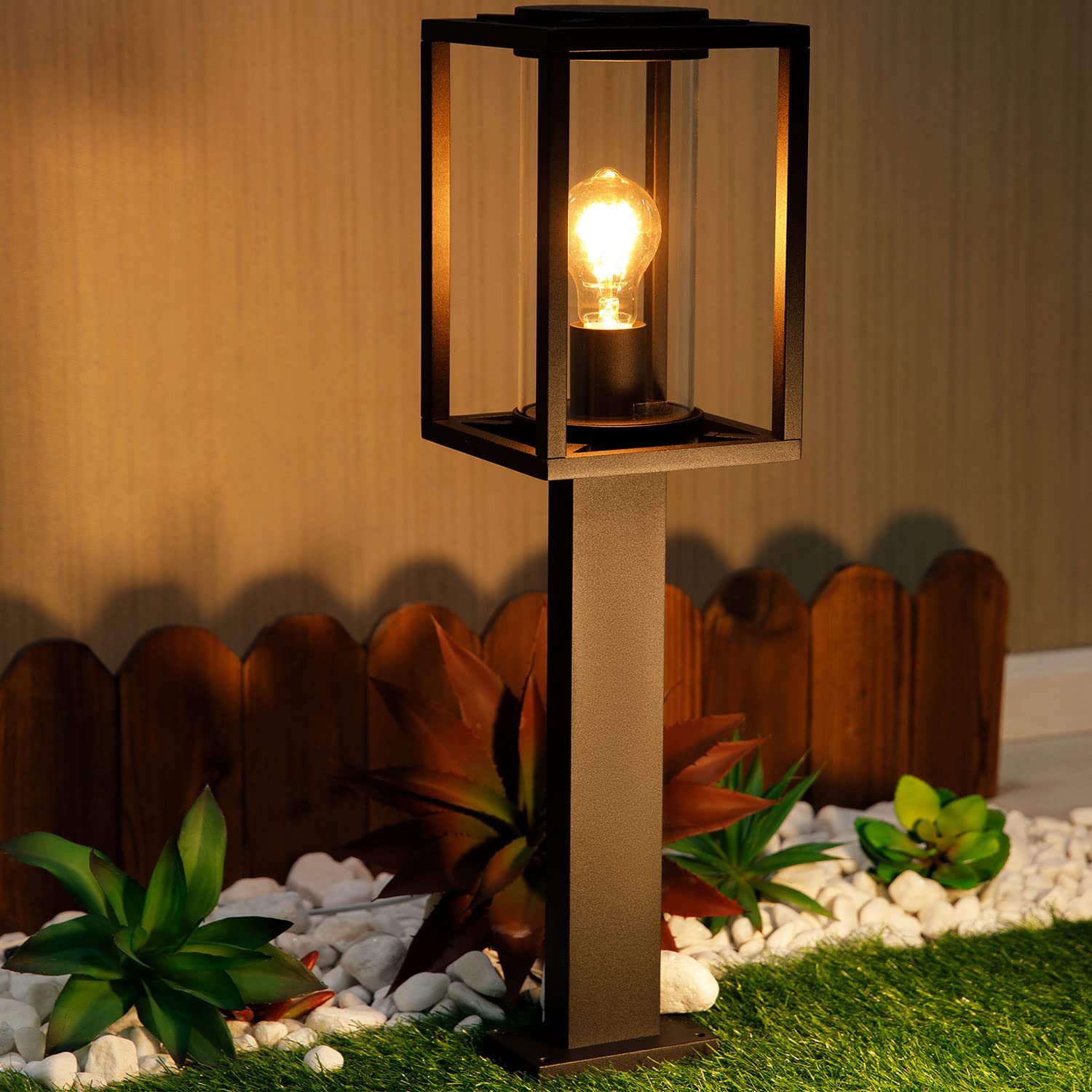 Modern Outdoor Bollard Light - Waterproof Aluminum Garden Floor Lighting Fixture for Patio, Lawn & Walkway - E26 Base (Bulb Not Included) - 60W 120V Landscape Path Light - Perfect for Driveways, Pathways & Yard Decor