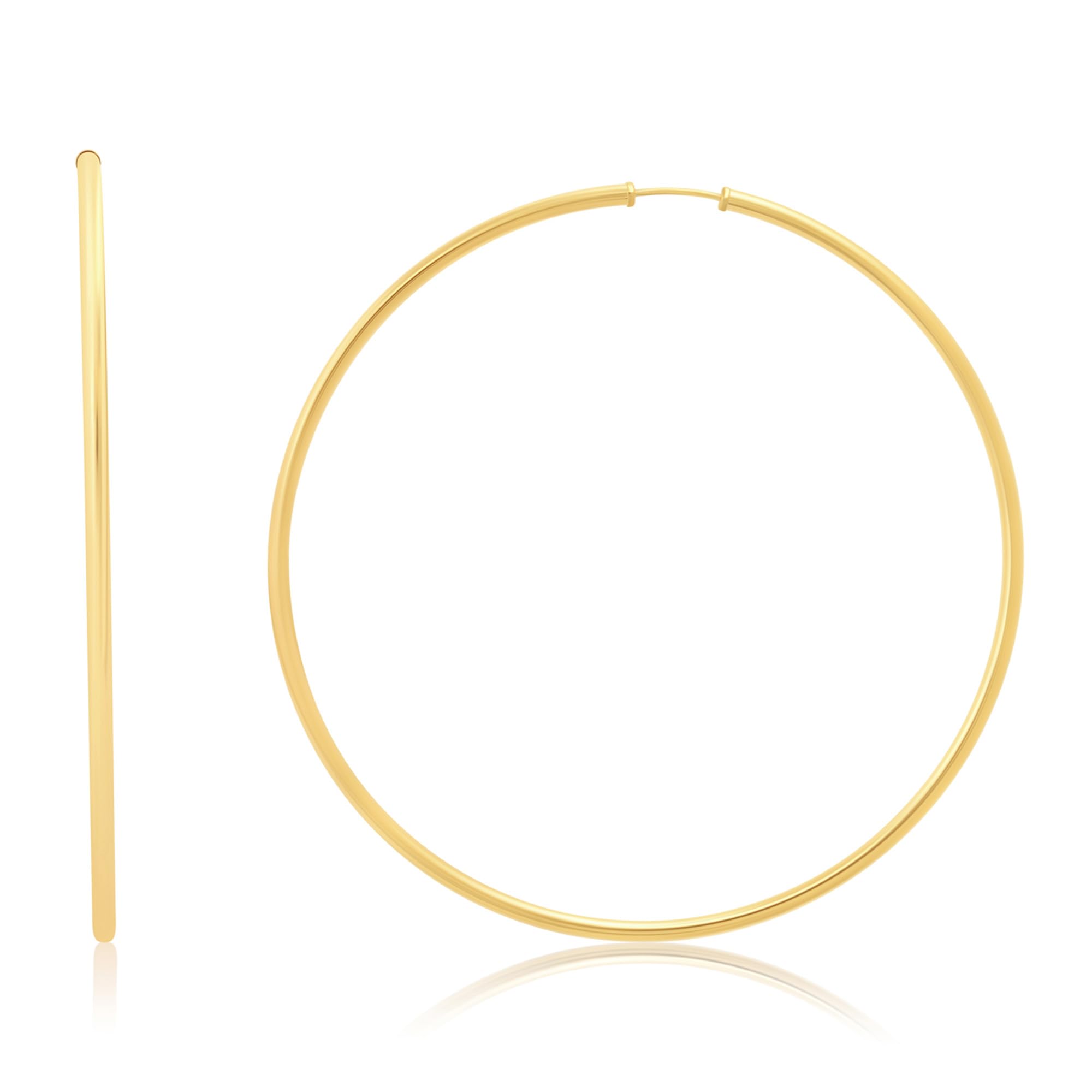 MAX + STONE 14k Solid Gold Hoop Earrings for Women - 2mm Tube, 33mm (1.3 Inch) Continuous Flex Design - Elegant Everyday & Special Occasion Jewelry Gift