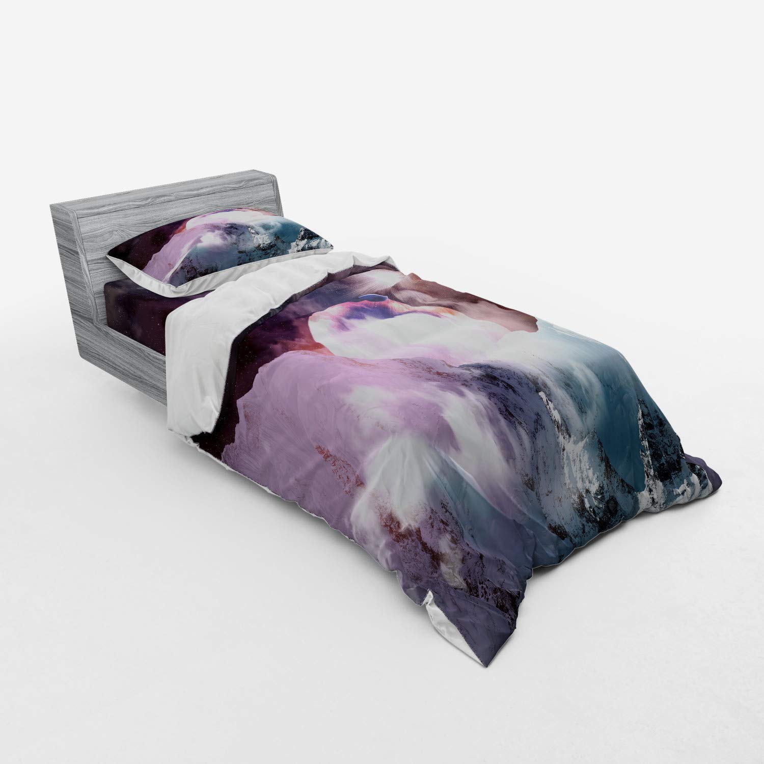 Ambesonne Outer Space Bedding Set - Galaxy Print Duvet Cover with Sham & Fitted Sheet, Twin Size, Planets & Stars Design in Pale Pink & Blue | Perfect for Kids Rooms, Space Themed Bedrooms & Sci-Fi Decor