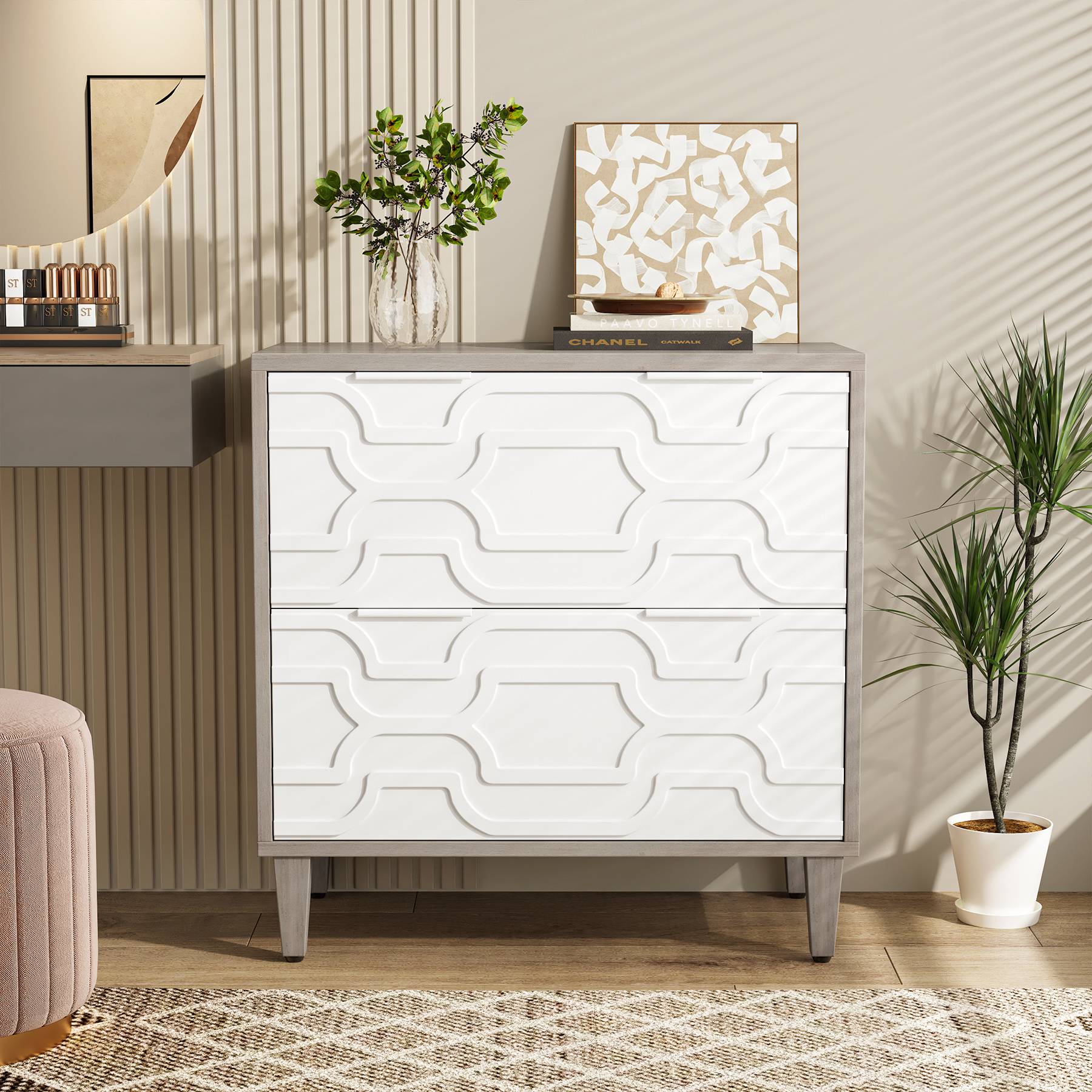 2-Drawer Wood File Cabinet for A4, Letter & Legal Size Documents - Home Office & School Storage Organizer