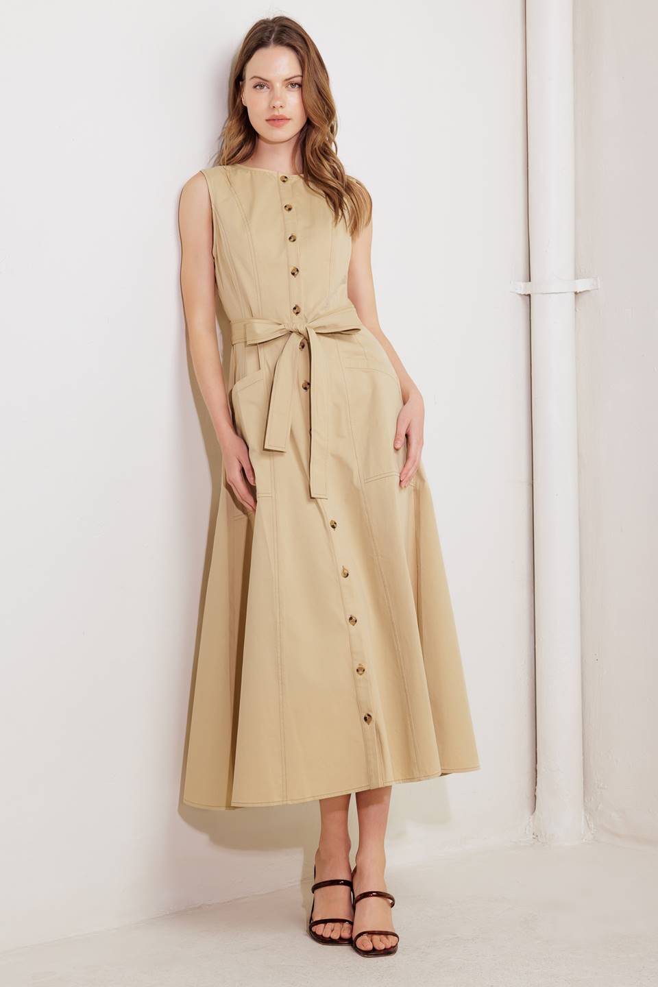 MAISIE MIDI DRESS in Beige - Elegant Casual Summer Dress for Women | Perfect for Beach Vacations, Brunch Dates & Office Wear