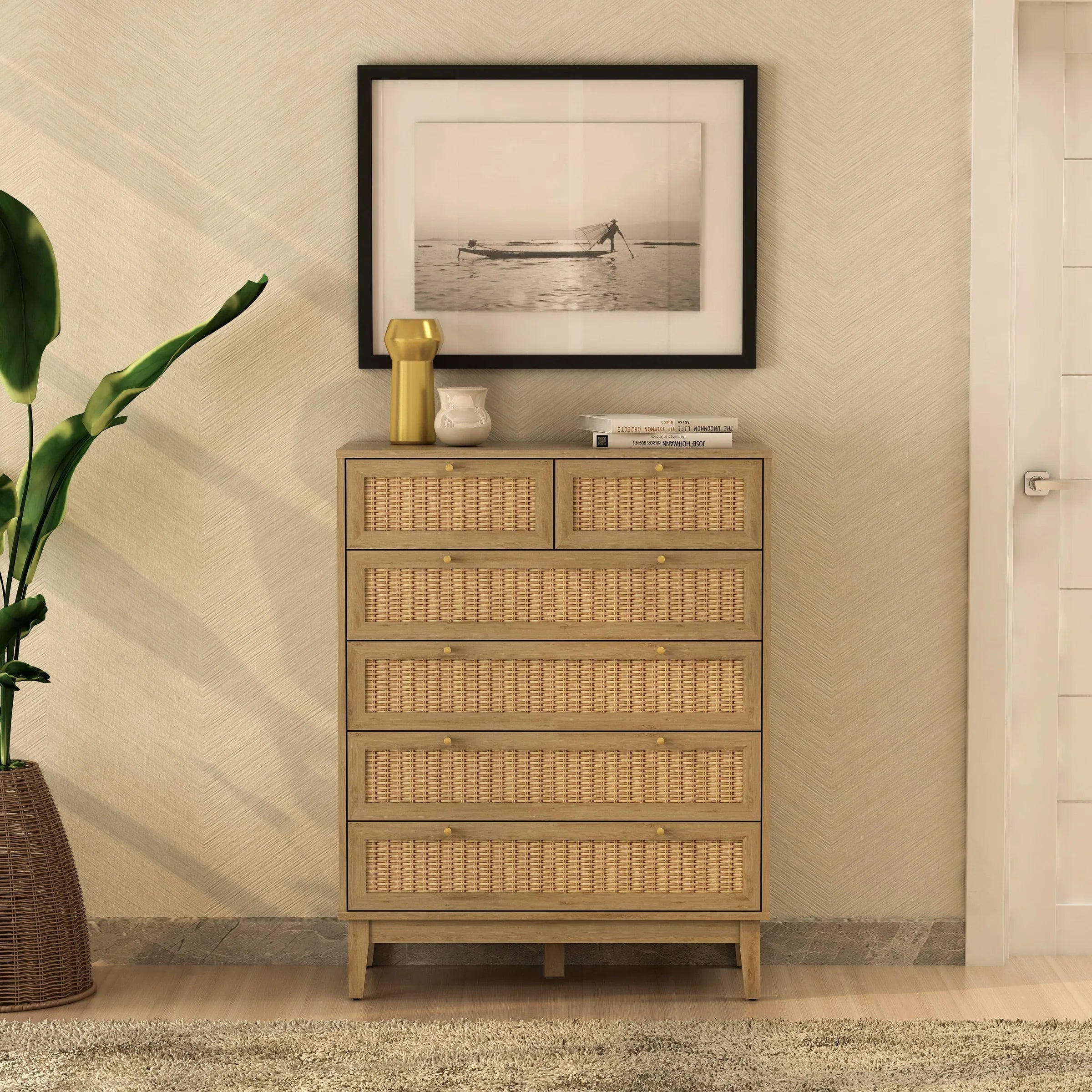 Anderson Teak Bodrum 6-Drawer Chest DC 3315 - Solid Teak Wood Dresser for Bedroom, Living Room & Office Storage