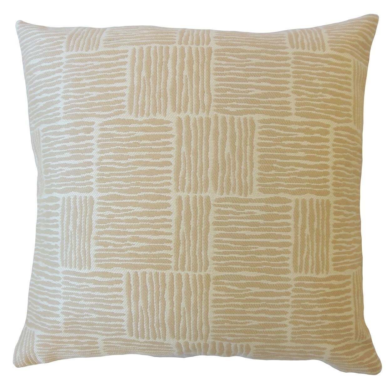 Perrin Striped Down Filled Throw Pillow - Sand Color 24x24 Inches - Soft Decorative Cushion for Sofa, Bed & Home Decor
